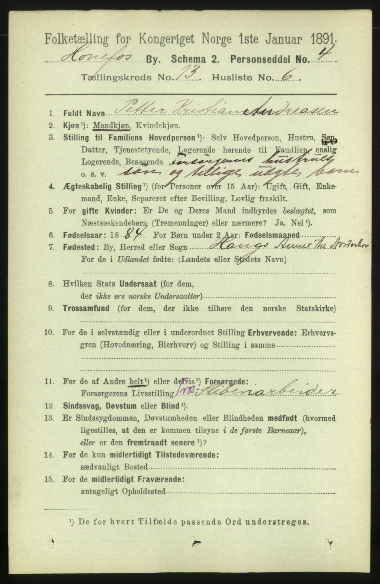 RA, 1891 census for 0601 Hønefoss, 1891, p. 1641