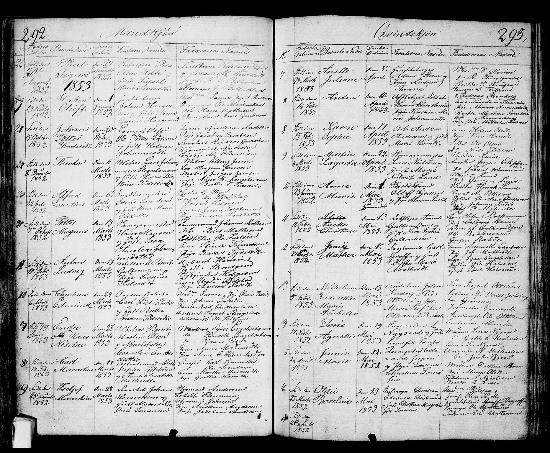 Fredrikstad prestekontor Kirkebøker, SAO/A-11082/G/Ga/L0001: Parish register (copy) no. 1, 1824-1879, p. 292-293