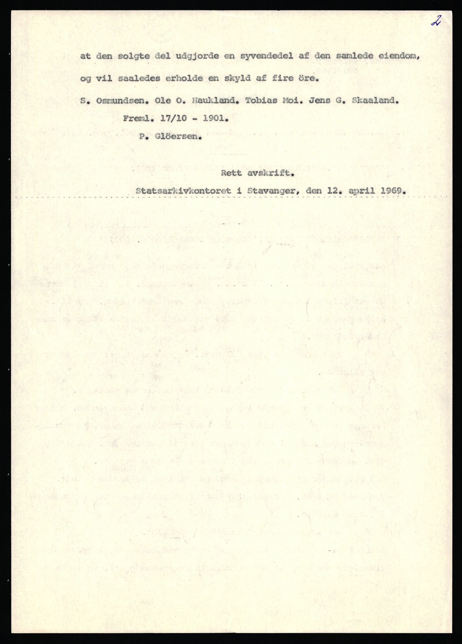 Statsarkivet i Stavanger, SAST/A-101971/03/Y/Yj/L0076: Avskrifter sortert etter gårdsnavn: Skjold kirke - Skåre, 1750-1930, p. 692