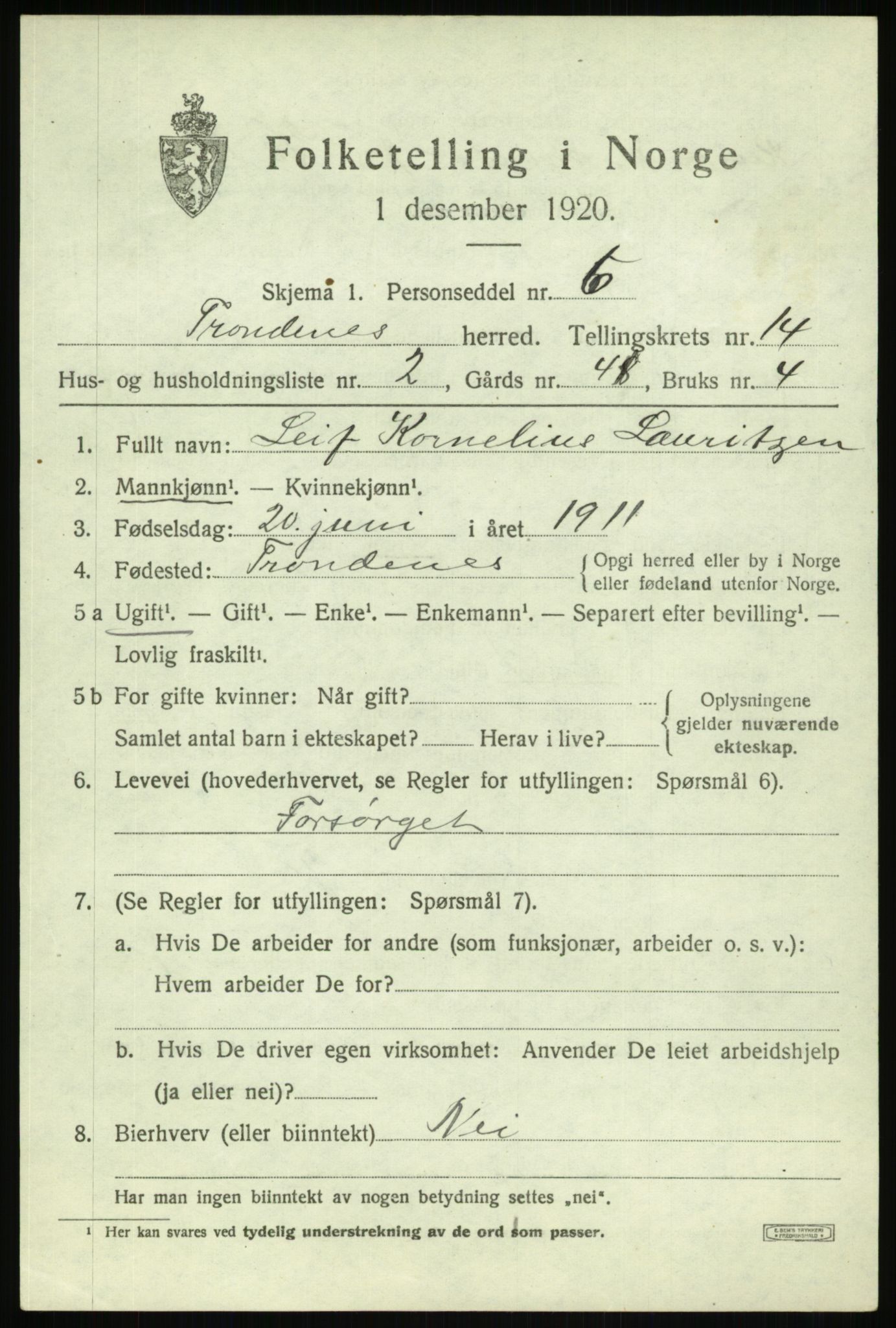 SATØ, 1920 census for Trondenes, 1920, p. 9979