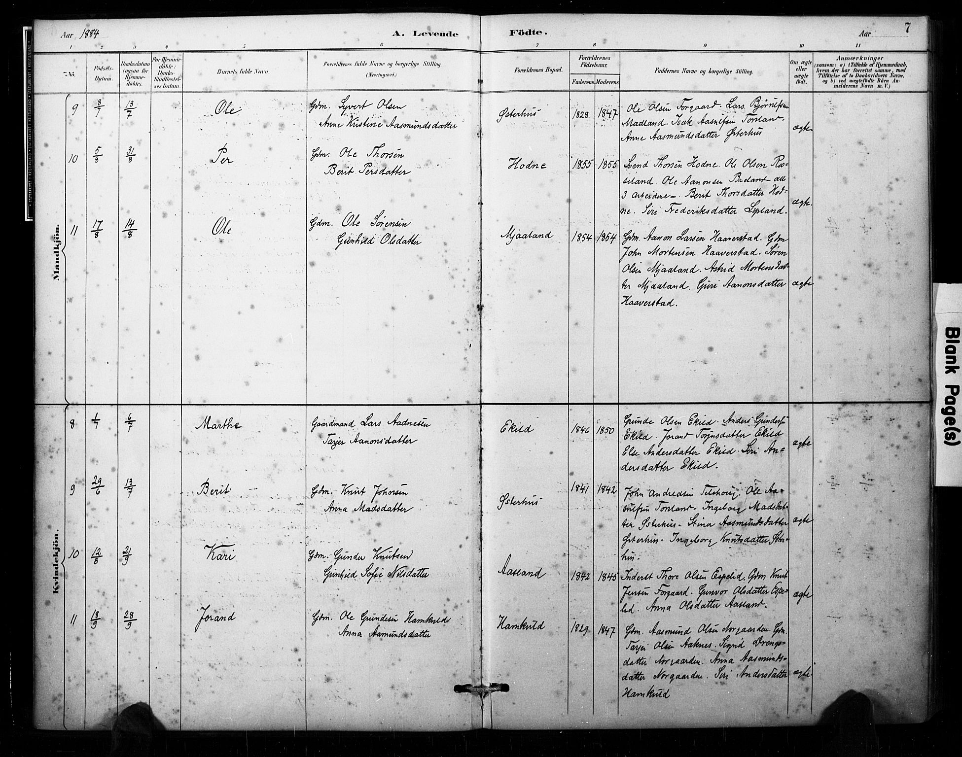 Åseral sokneprestkontor, AV/SAK-1111-0051/F/Fa/L0003: Parish register (official) no. A 3, 1884-1901, p. 7