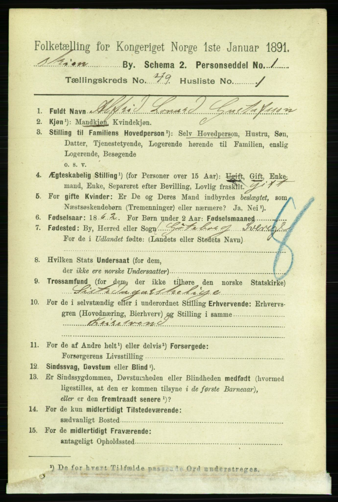 RA, 1891 census for 0806 Skien, 1891, p. 10292