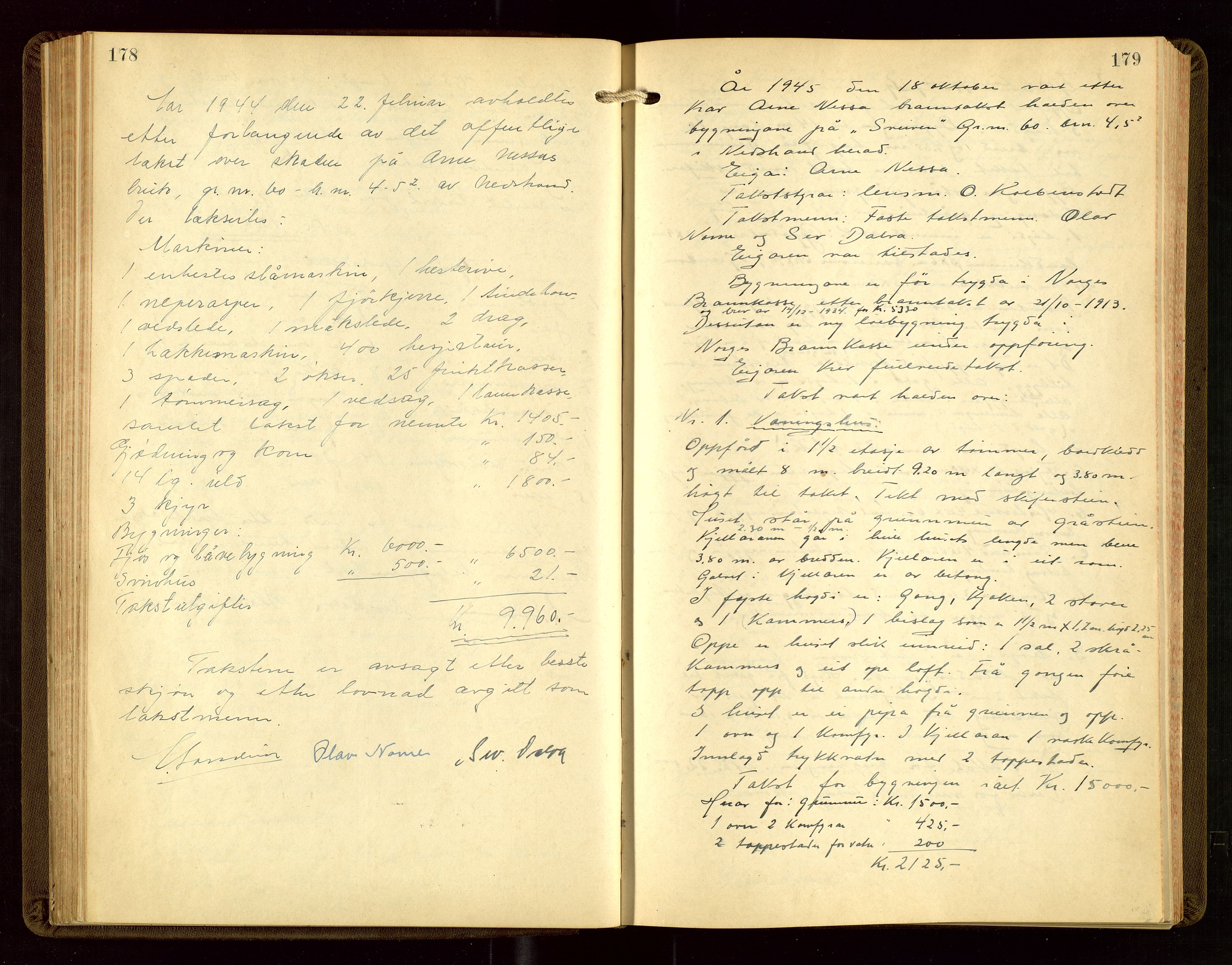 Nedstrand lensmannskontor, AV/SAST-A-100236/Goa/L0002: "Brandtakstprotokoll for lensmannen i Nedstrand", 1922-1955, p. 178-179