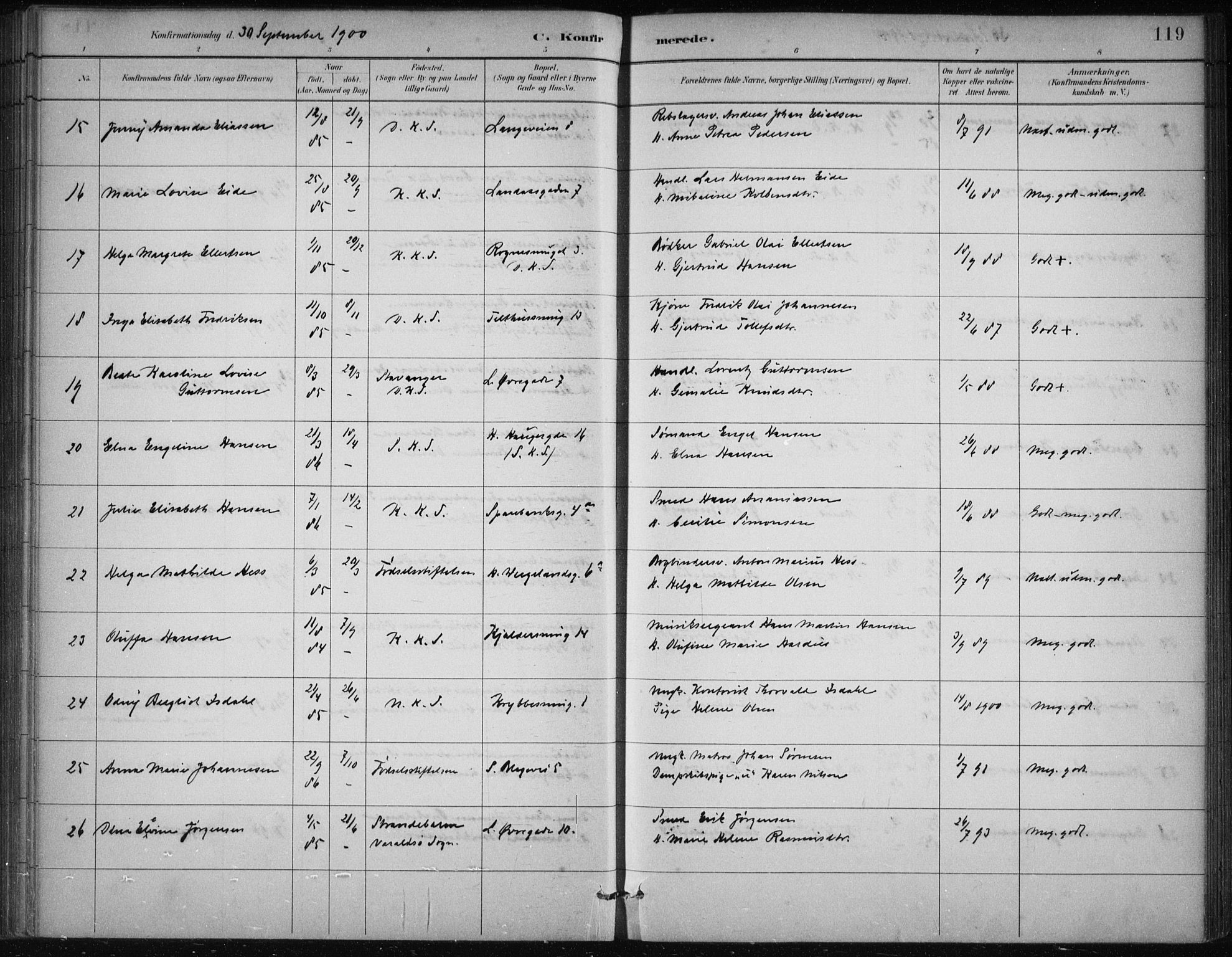 Korskirken sokneprestembete, AV/SAB-A-76101/H/Hab: Parish register (copy) no. C 4, 1893-1905, p. 119