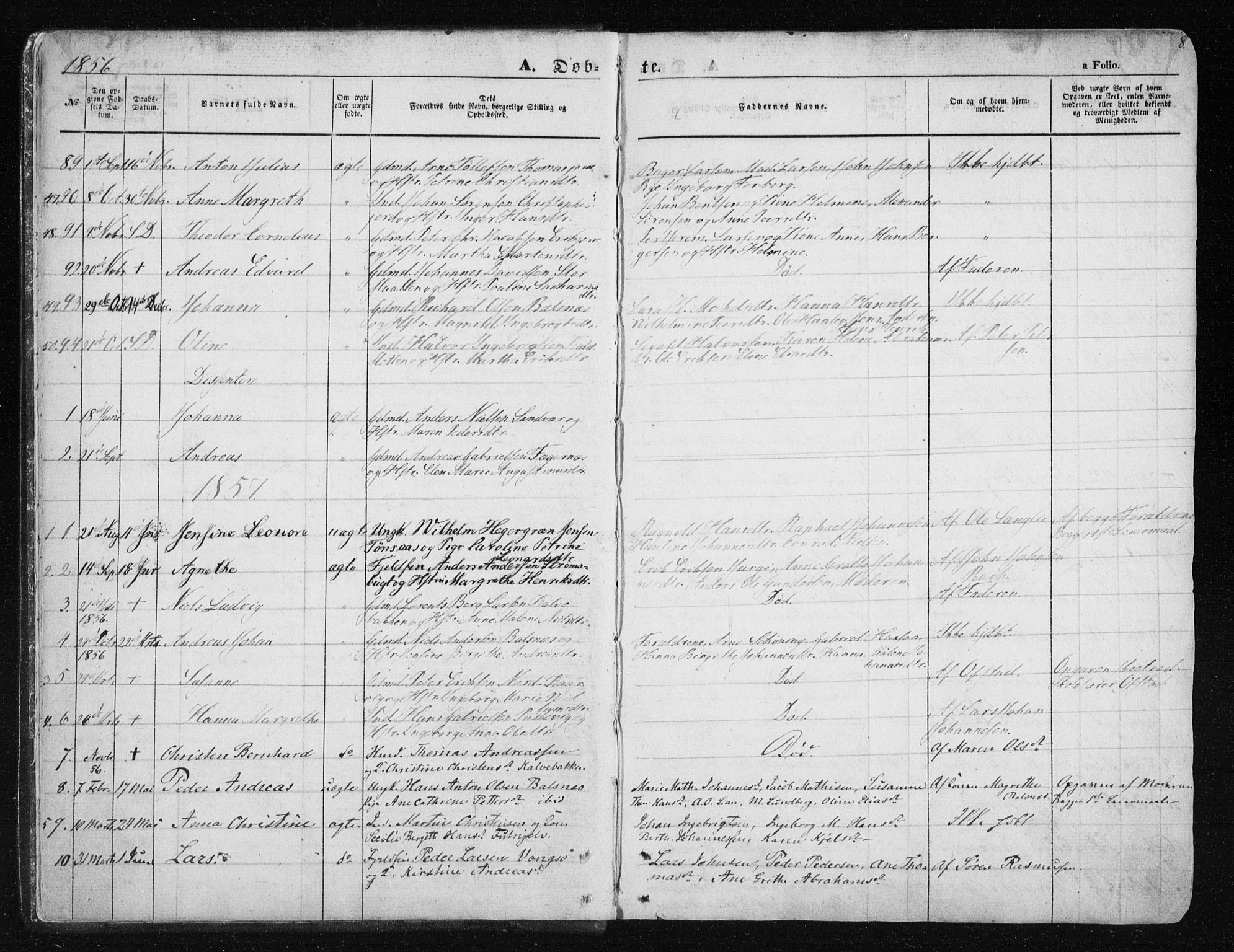 Tromsøysund sokneprestkontor, AV/SATØ-S-1304/G/Ga/L0001kirke: Parish register (official) no. 1, 1856-1867, p. 8