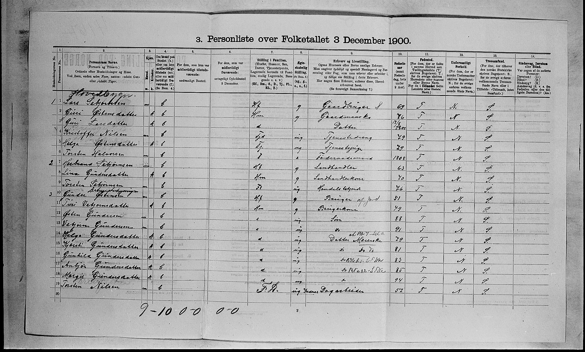 RA, 1900 census for Nore, 1900, p. 375
