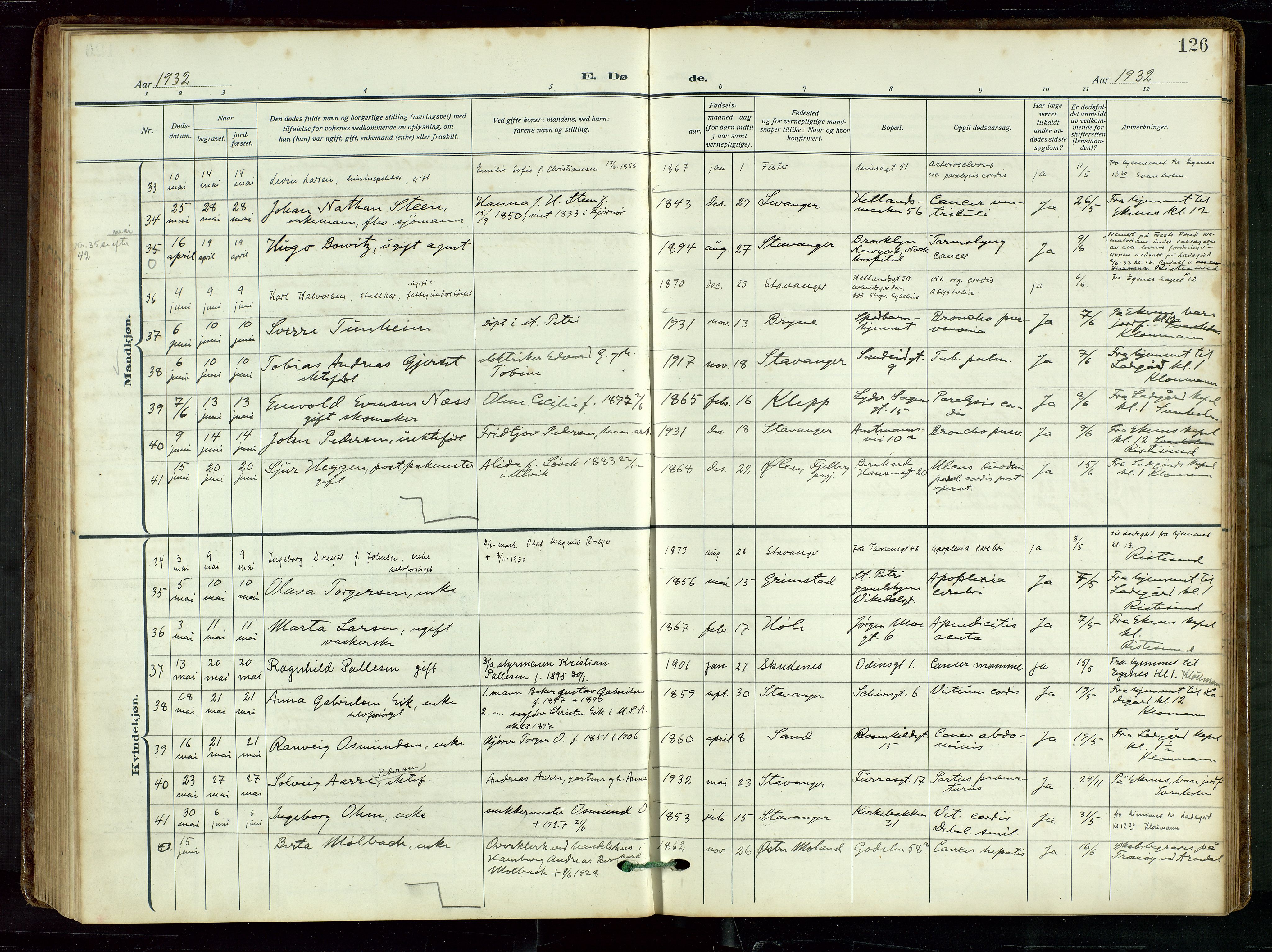 St. Petri sokneprestkontor, AV/SAST-A-101813/002/D/L0003: Parish register (official) no. A 28, 1919-1938, p. 126