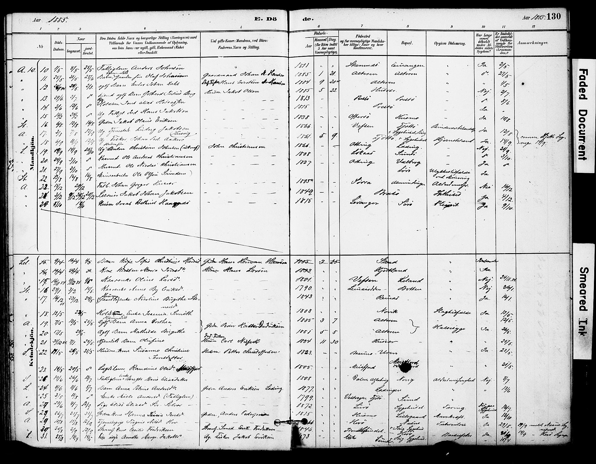 Ministerialprotokoller, klokkerbøker og fødselsregistre - Nordland, AV/SAT-A-1459/830/L0450: Parish register (official) no. 830A14, 1879-1896, p. 130