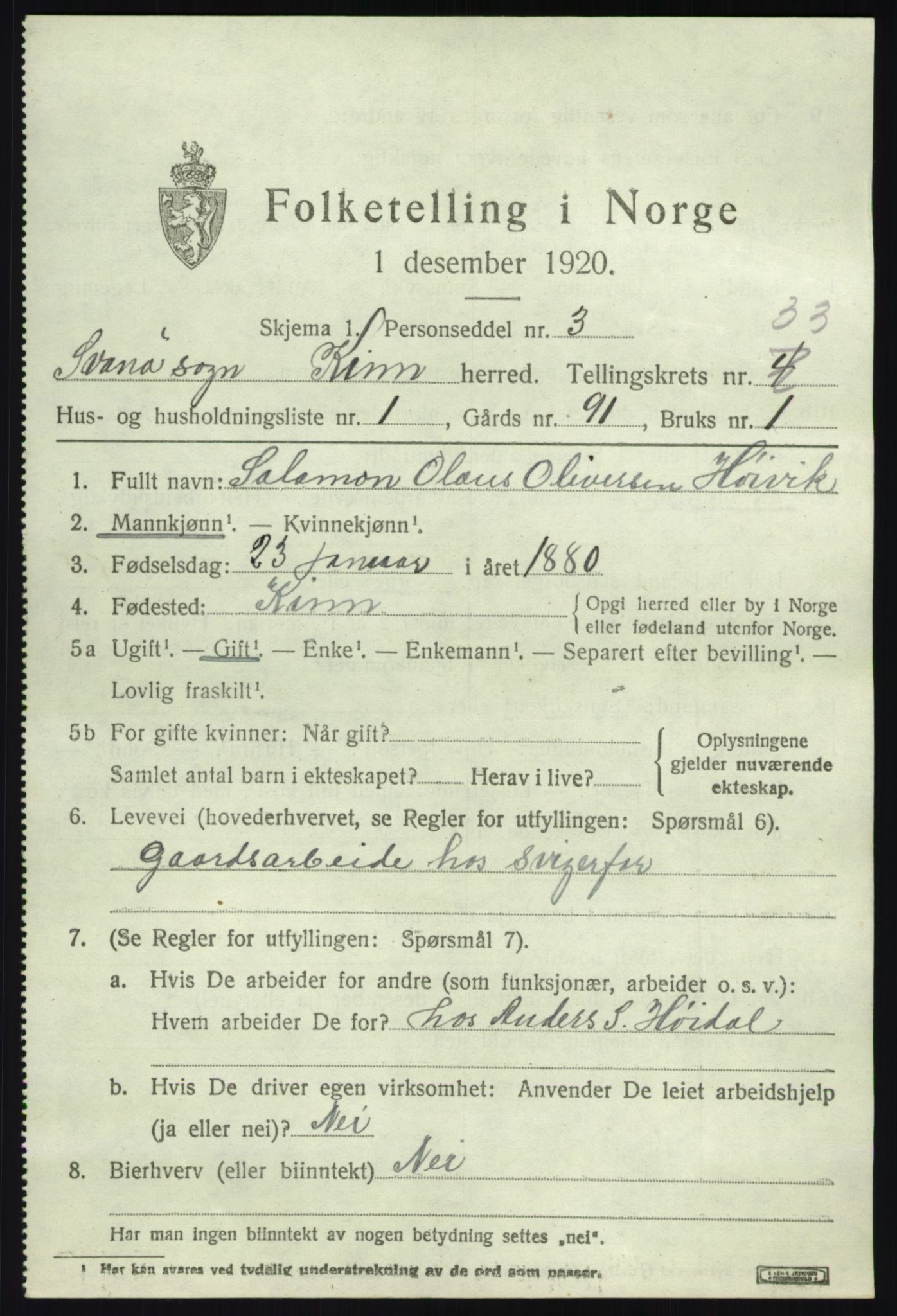 SAB, 1920 census for Kinn, 1920, p. 10897