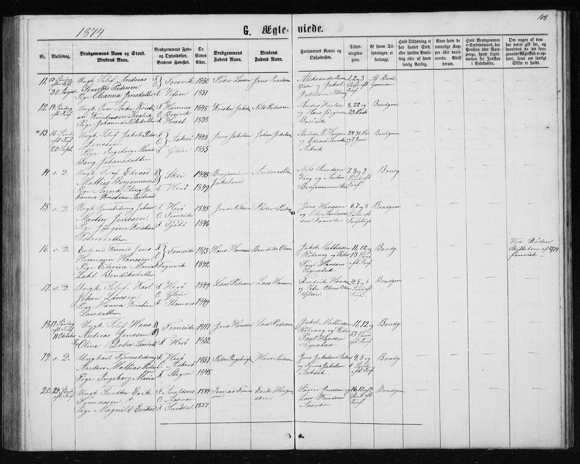 Ministerialprotokoller, klokkerbøker og fødselsregistre - Nordland, SAT/A-1459/835/L0531: Parish register (copy) no. 835C03, 1865-1877, p. 108