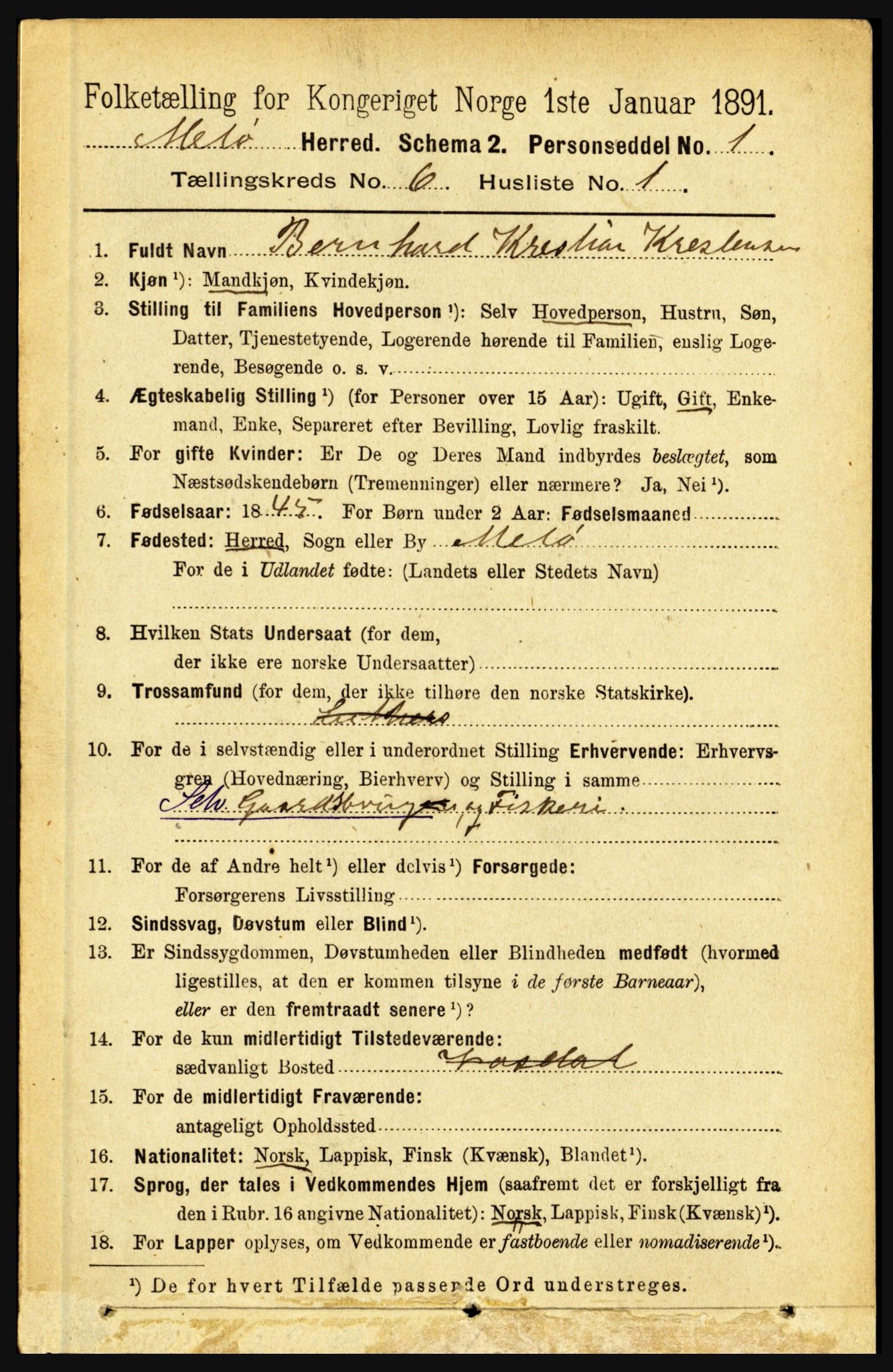 RA, 1891 census for 1837 Meløy, 1891, p. 2151