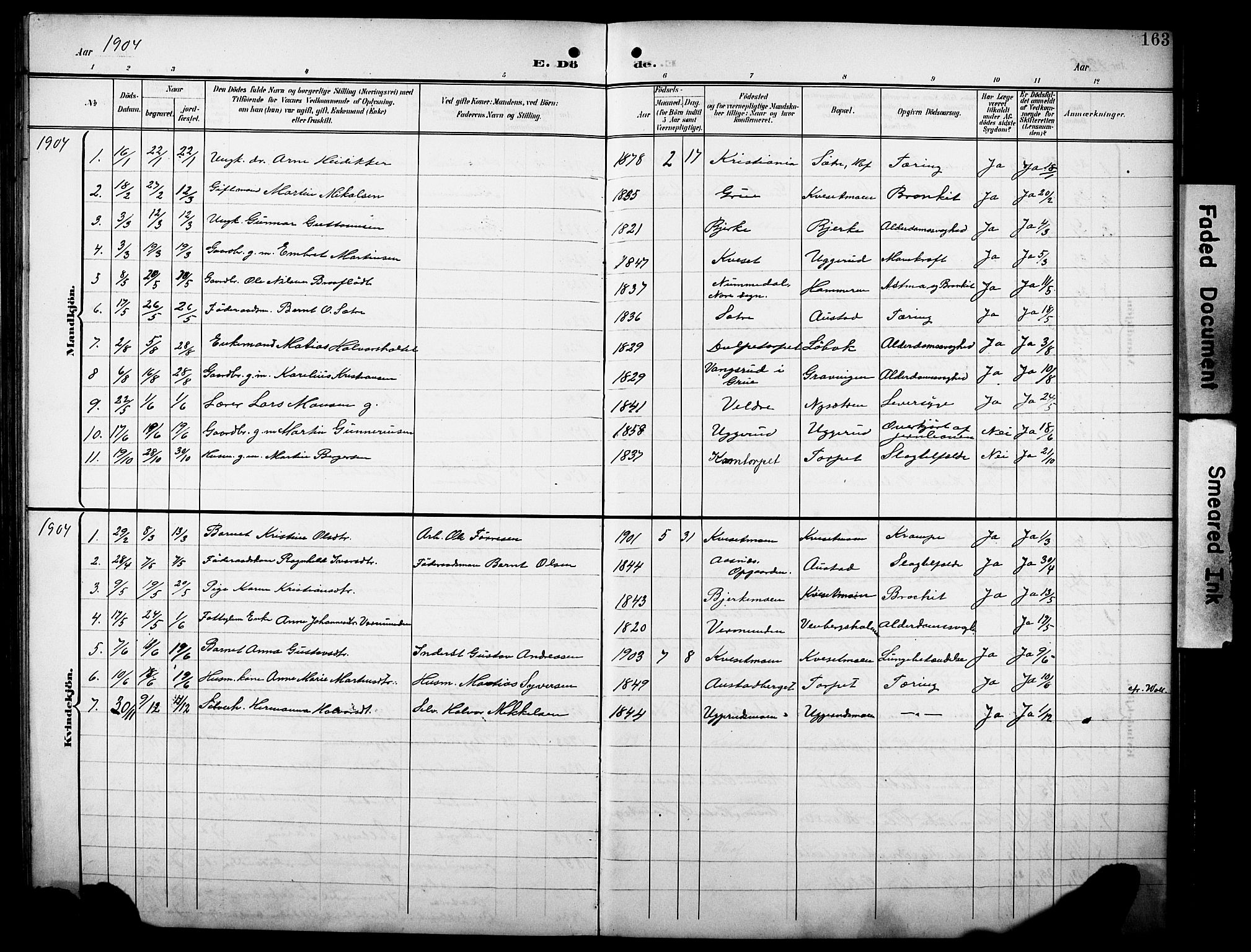 Hof prestekontor, AV/SAH-PREST-038/H/Ha/Hab/L0005: Parish register (copy) no. 5, 1899-1916, p. 163