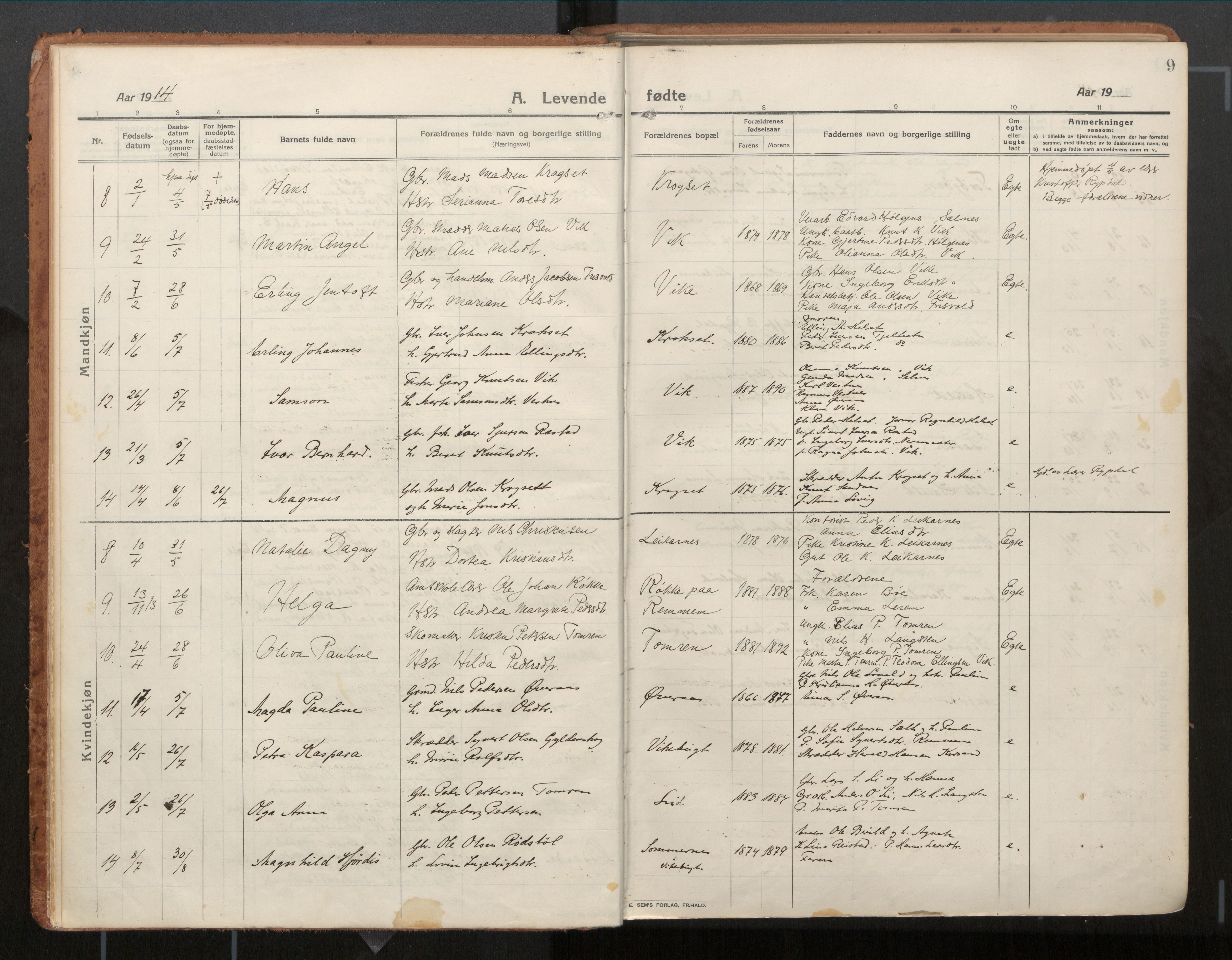 Ministerialprotokoller, klokkerbøker og fødselsregistre - Møre og Romsdal, AV/SAT-A-1454/539/L0534a: Parish register (official) no. 539A08, 1912-1935, p. 9