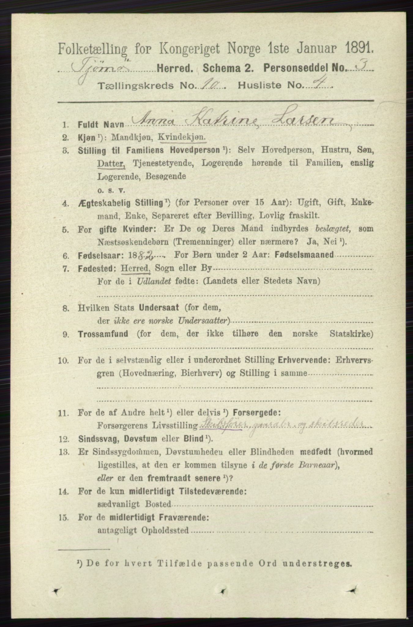RA, 1891 census for 0723 Tjøme, 1891, p. 3735