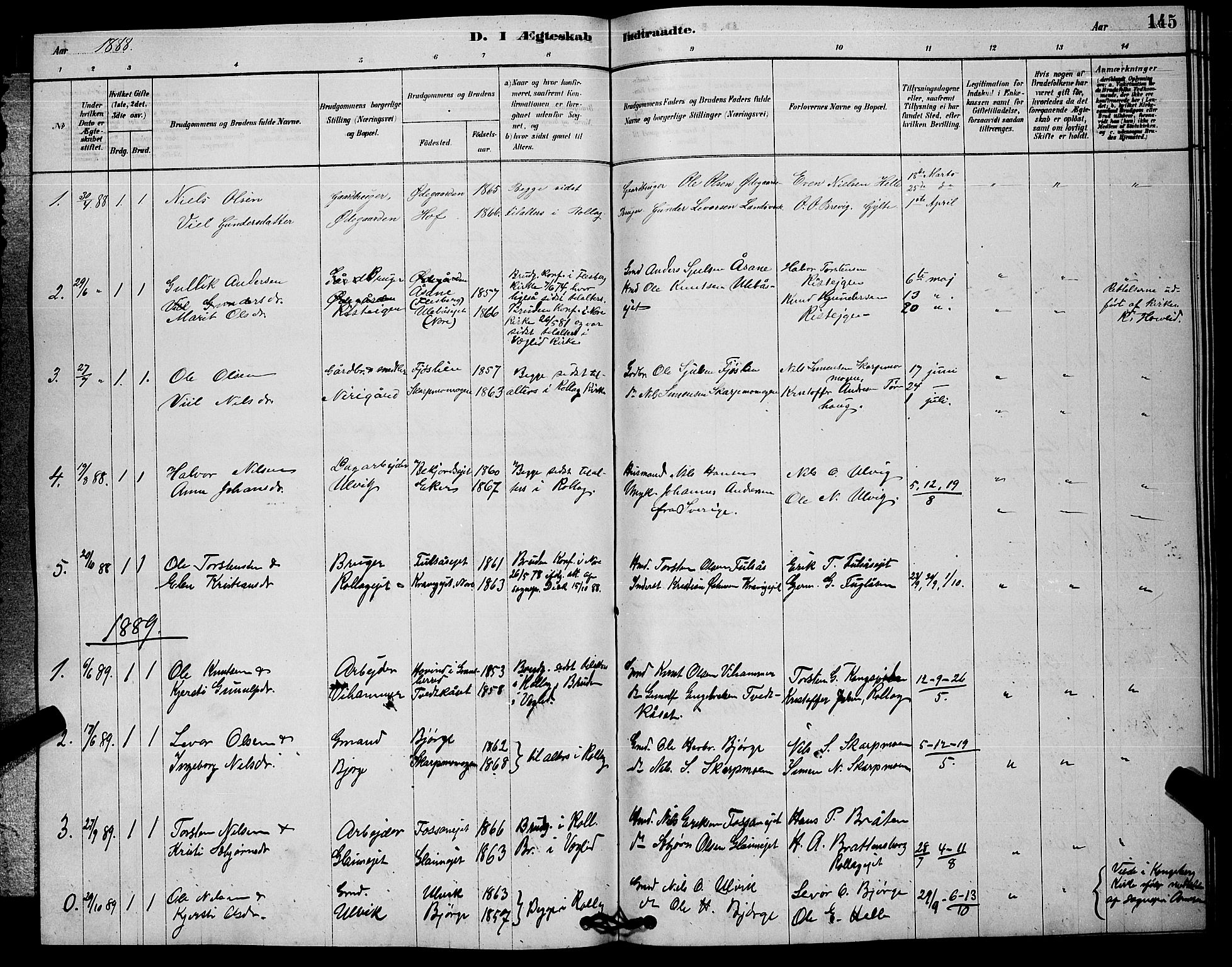 Rollag kirkebøker, SAKO/A-240/G/Ga/L0004: Parish register (copy) no. I 4, 1878-1903, p. 145