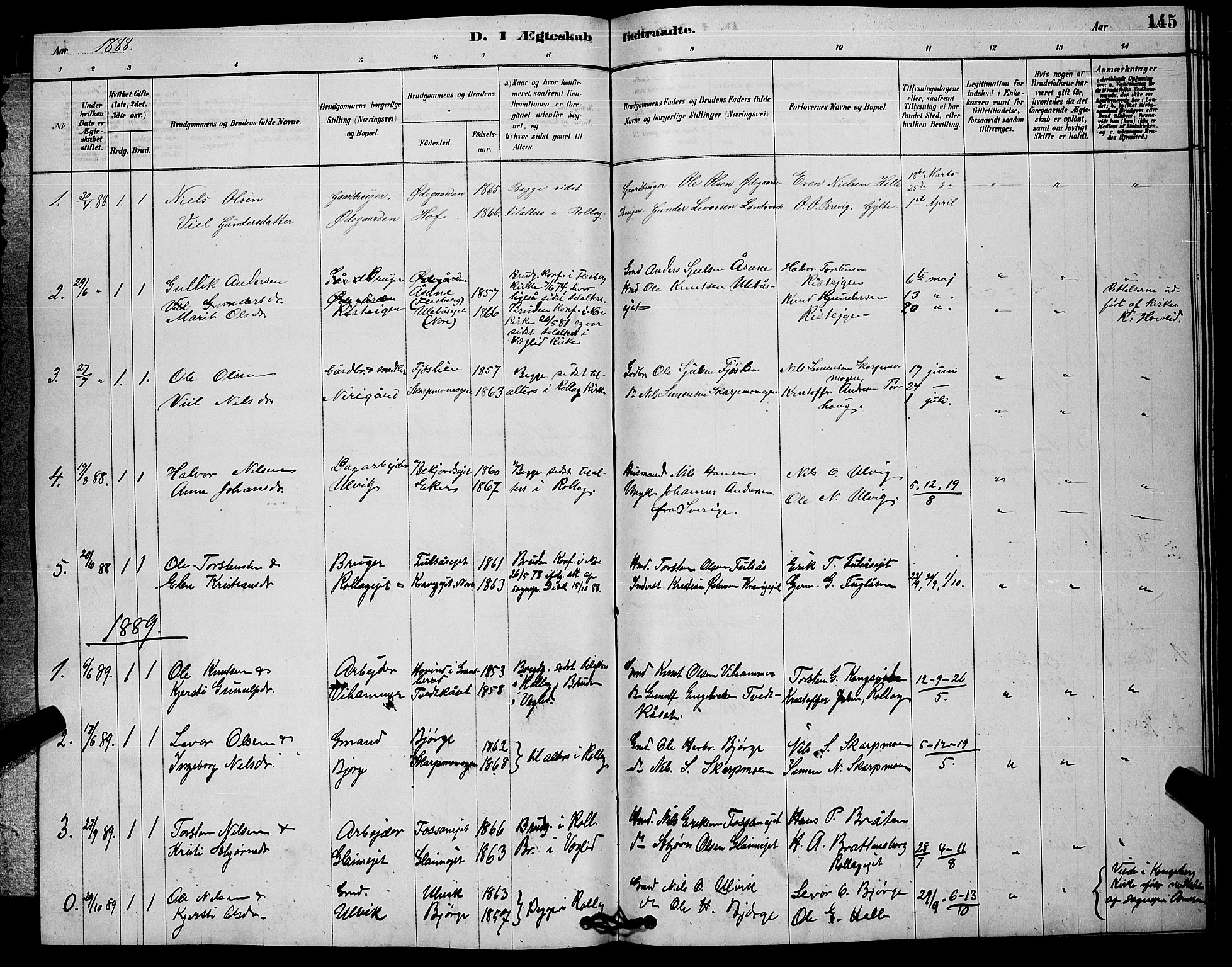 Rollag kirkebøker, AV/SAKO-A-240/G/Ga/L0004: Parish register (copy) no. I 4, 1878-1903, p. 145