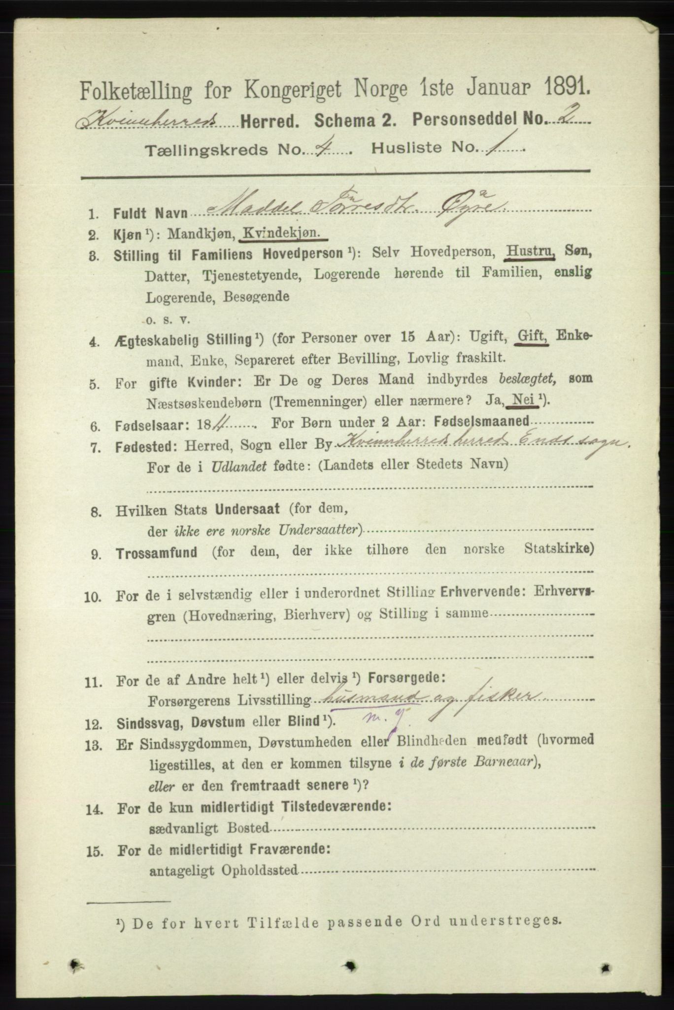 RA, 1891 census for 1224 Kvinnherad, 1891, p. 1385