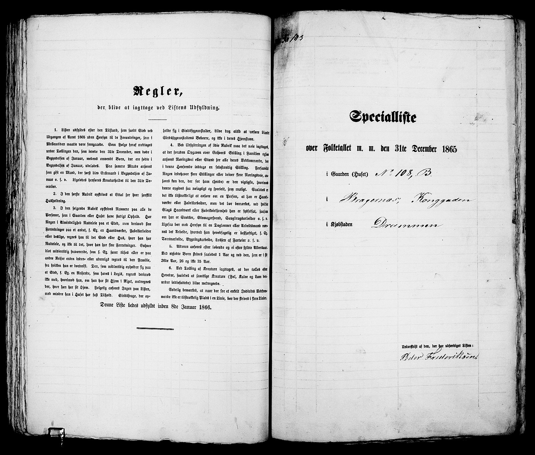 RA, 1865 census for Bragernes in Drammen, 1865, p. 225