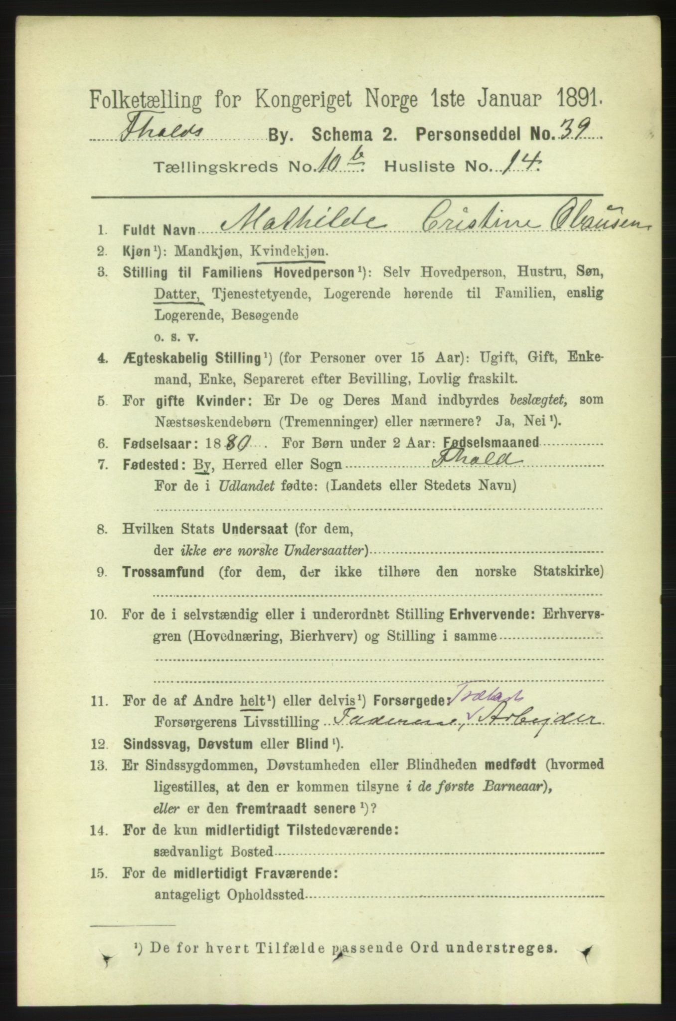 RA, 1891 census for 0101 Fredrikshald, 1891, p. 7519