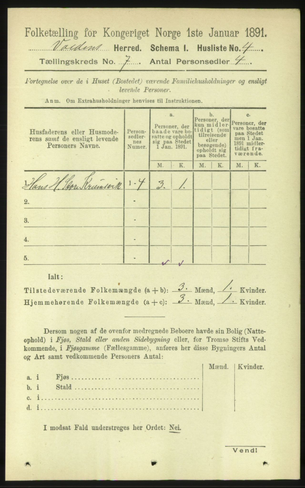 RA, 1891 census for 1519 Volda, 1891, p. 3287