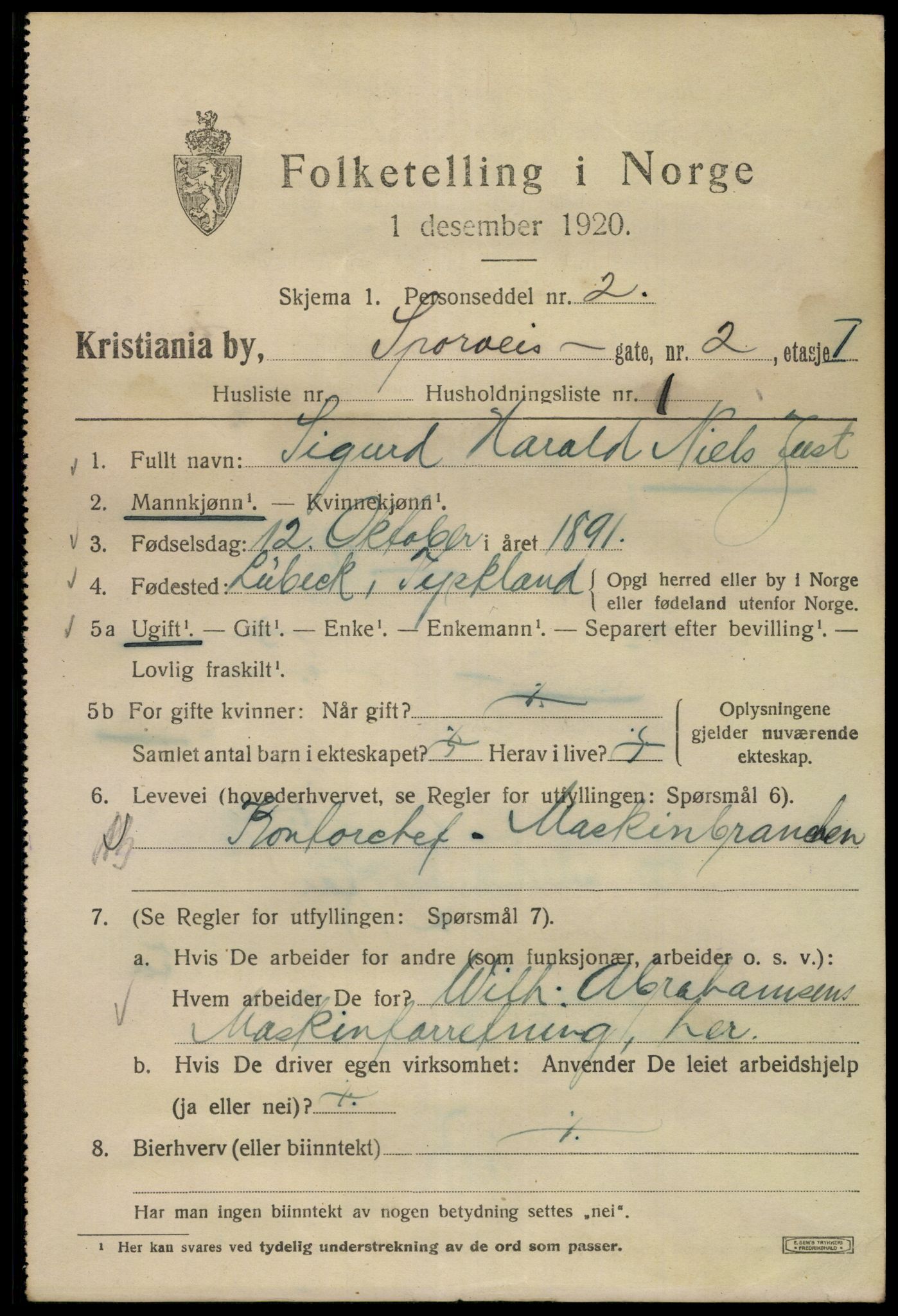 SAO, 1920 census for Kristiania, 1920, p. 531663