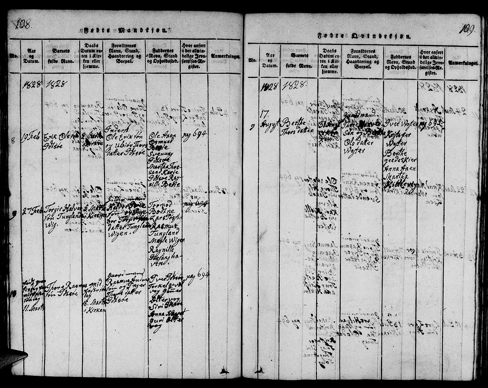 Strand sokneprestkontor, AV/SAST-A-101828/H/Ha/Hab/L0001: Parish register (copy) no. B 1, 1816-1854, p. 108-109