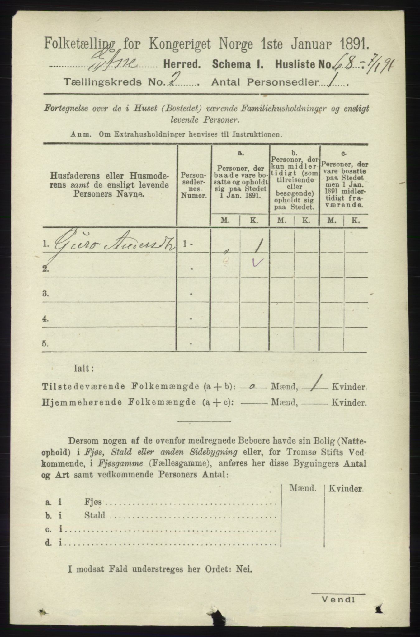 RA, 1891 census for 1211 Etne, 1891, p. 330