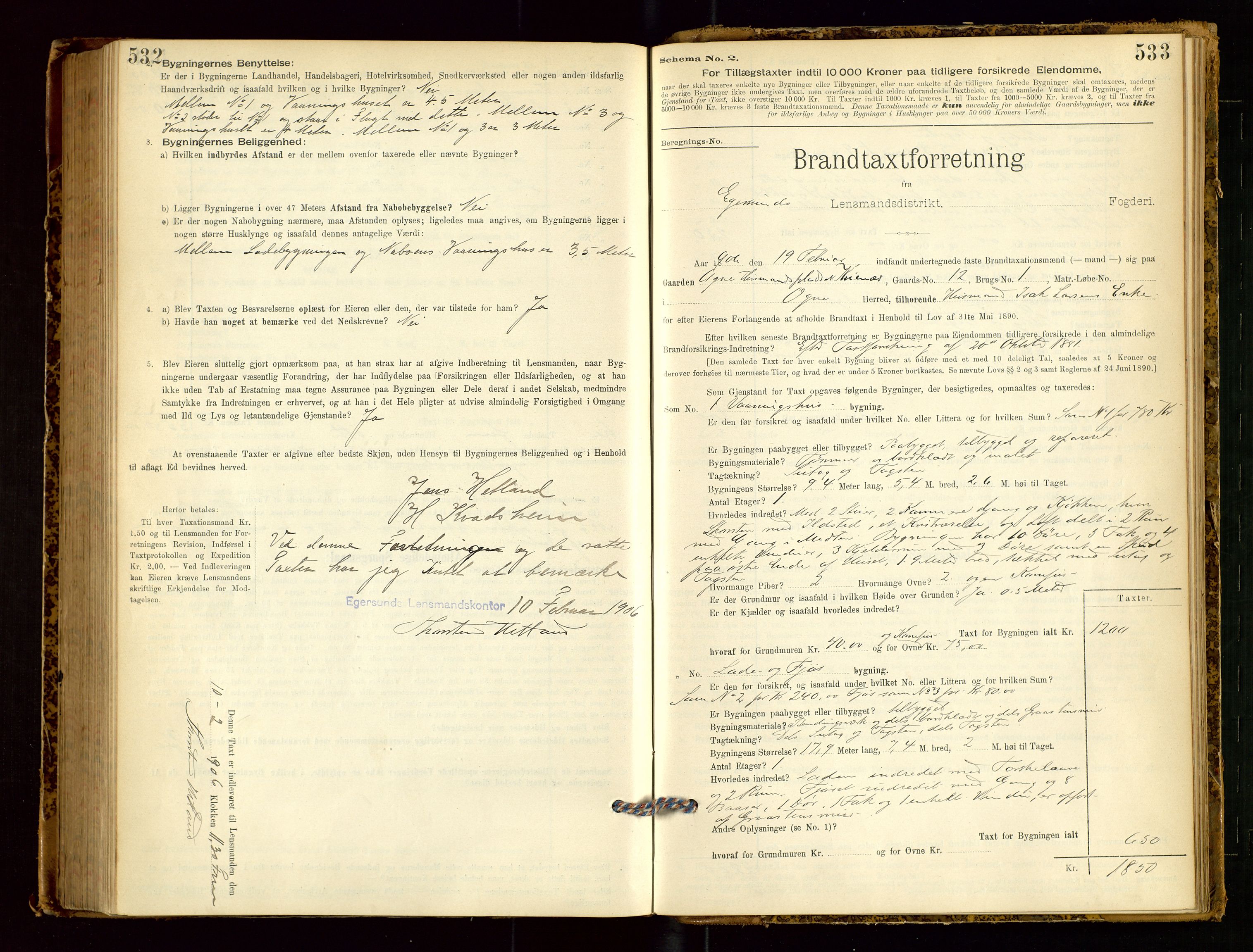 Eigersund lensmannskontor, SAST/A-100171/Gob/L0001: Skjemaprotokoll, 1894-1909, p. 532-533