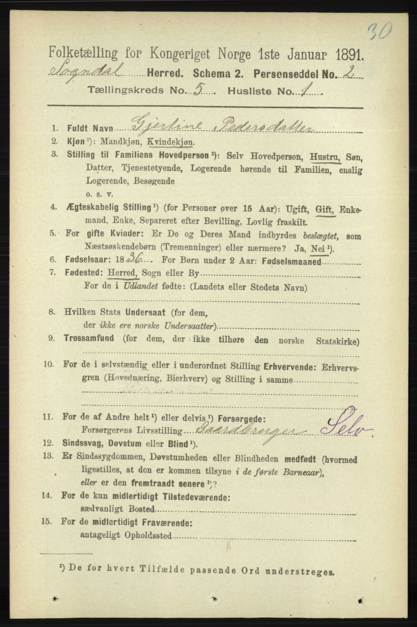 RA, 1891 census for 1111 Sokndal, 1891, p. 1322