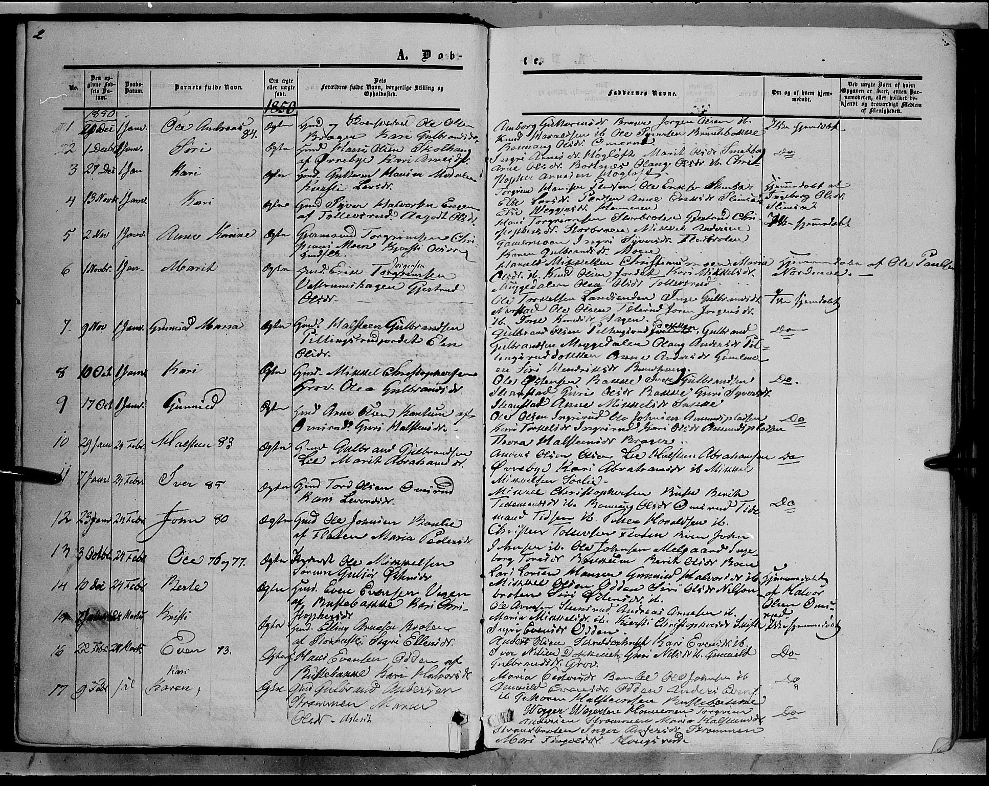 Sør-Aurdal prestekontor, SAH/PREST-128/H/Ha/Haa/L0007: Parish register (official) no. 7, 1849-1876, p. 2