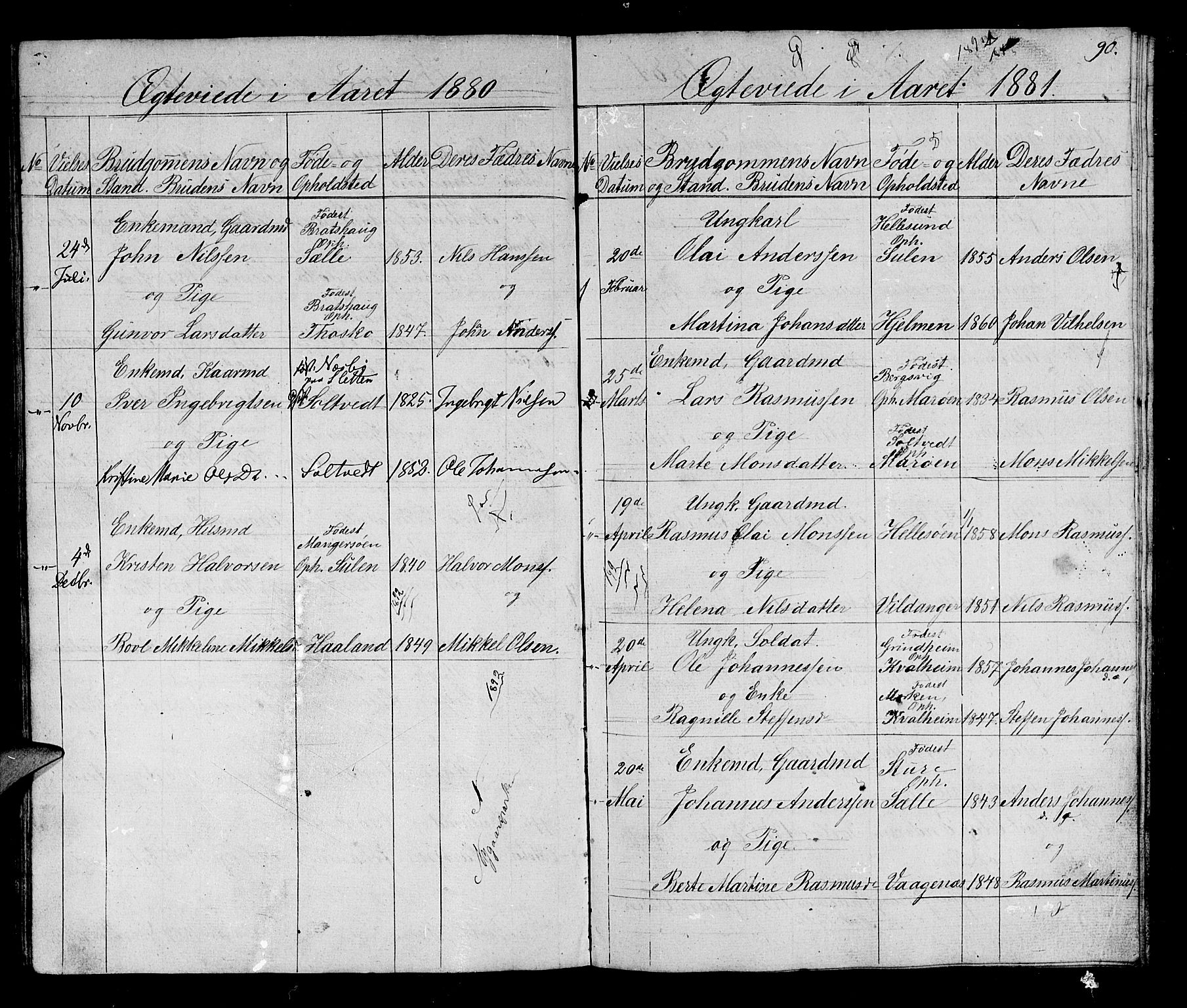 Manger sokneprestembete, SAB/A-76801/H/Hab: Parish register (copy) no. B 1, 1856-1881, p. 90