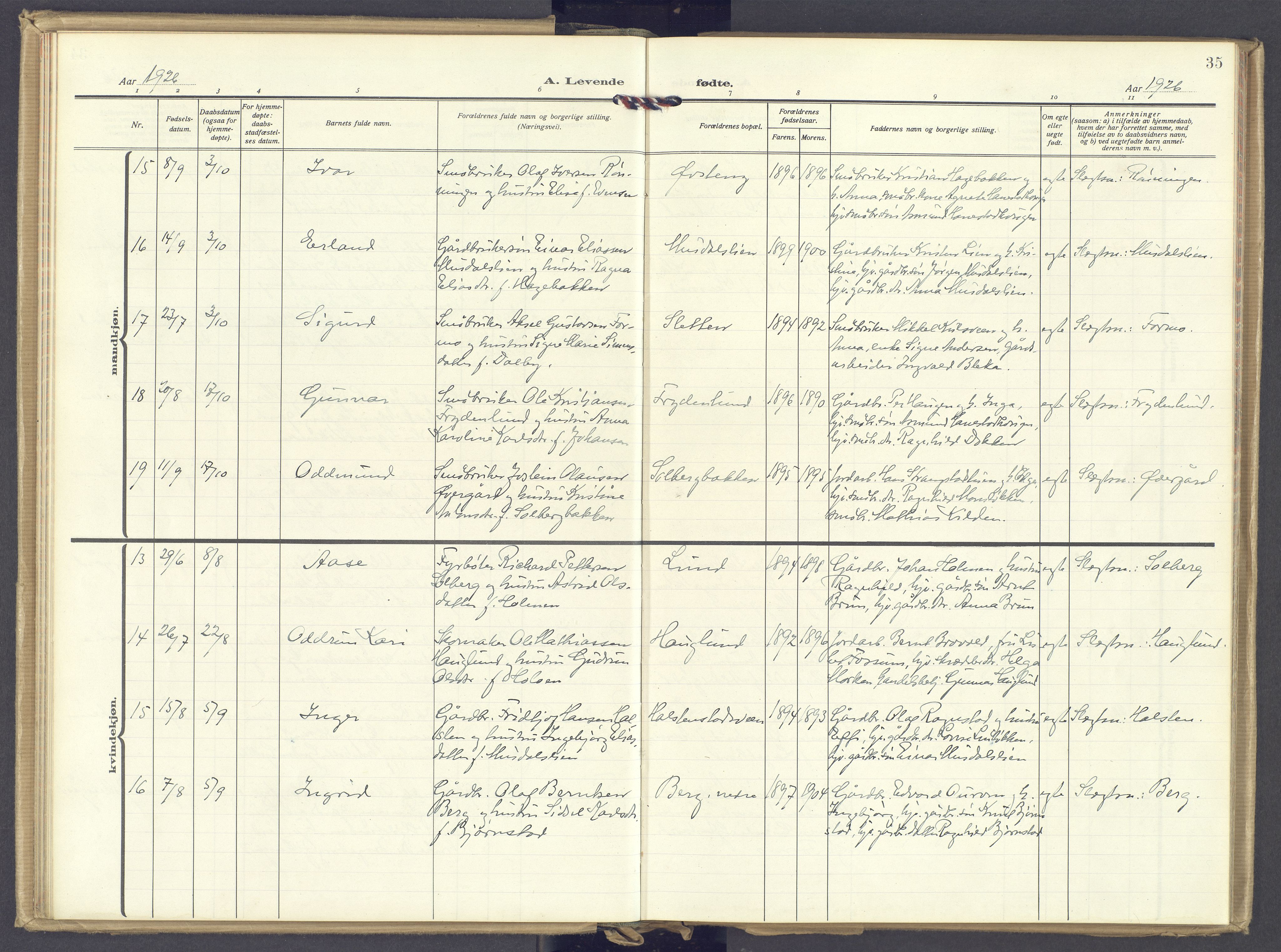 Øyer prestekontor, AV/SAH-PREST-084/H/Ha/Haa/L0014: Parish register (official) no. 14, 1919-1932, p. 35