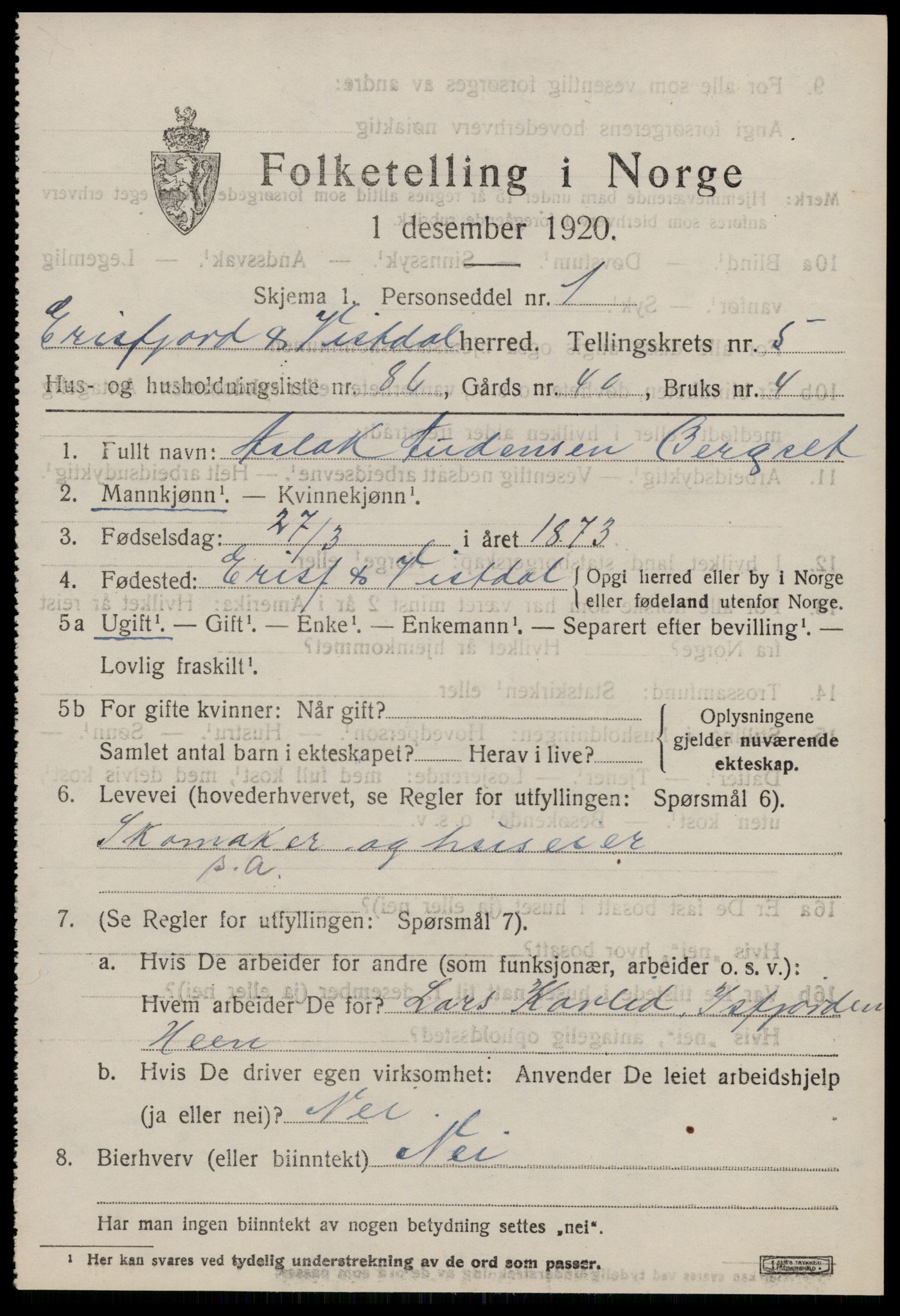 SAT, 1920 census for Eresfjord og Vistdal, 1920, p. 3367