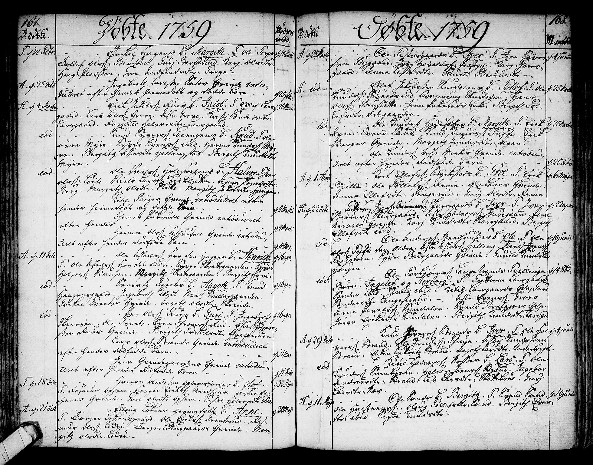 Ål kirkebøker, AV/SAKO-A-249/F/Fa/L0001: Parish register (official) no. I 1, 1744-1769, p. 167-168