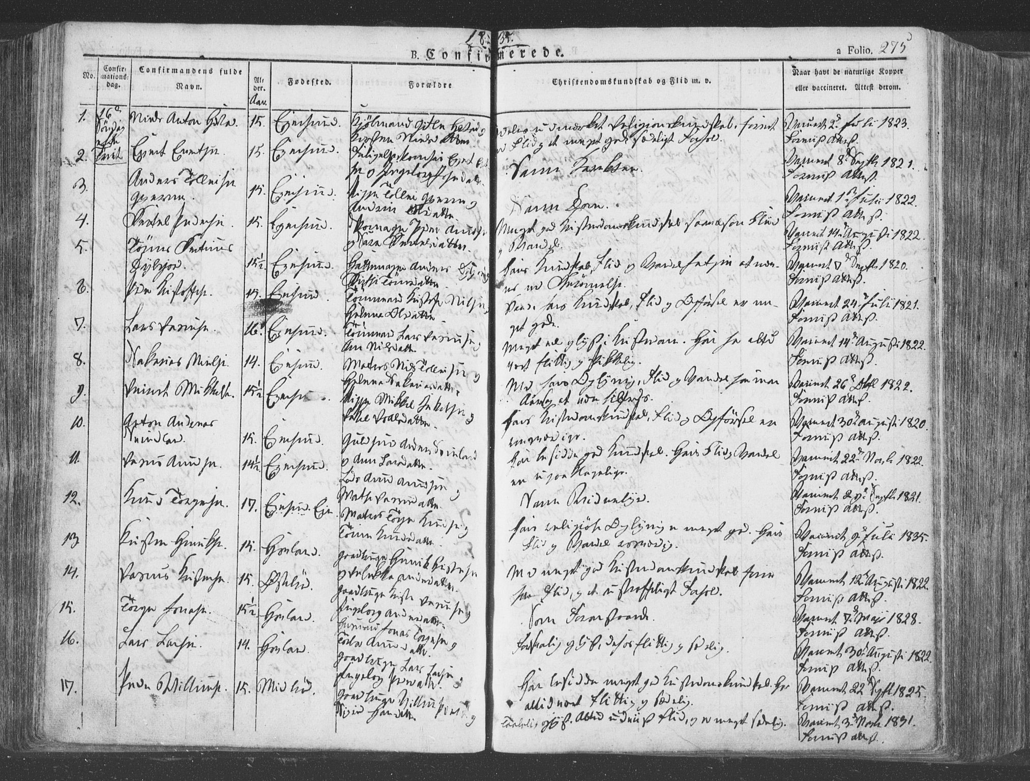 Eigersund sokneprestkontor, SAST/A-101807/S08/L0009: Parish register (official) no. A 9, 1827-1850, p. 275