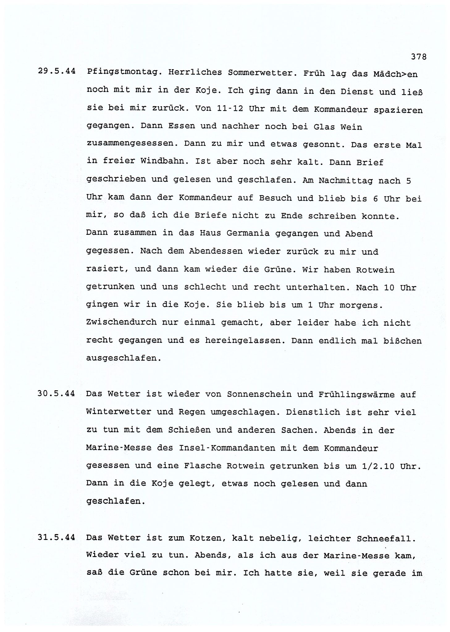 Dagbokopptegnelser av en tysk marineoffiser stasjonert i Norge , FMFB/A-1160/F/L0001: Dagbokopptegnelser av en tysk marineoffiser stasjonert i Norge, 1941-1944, p. 378