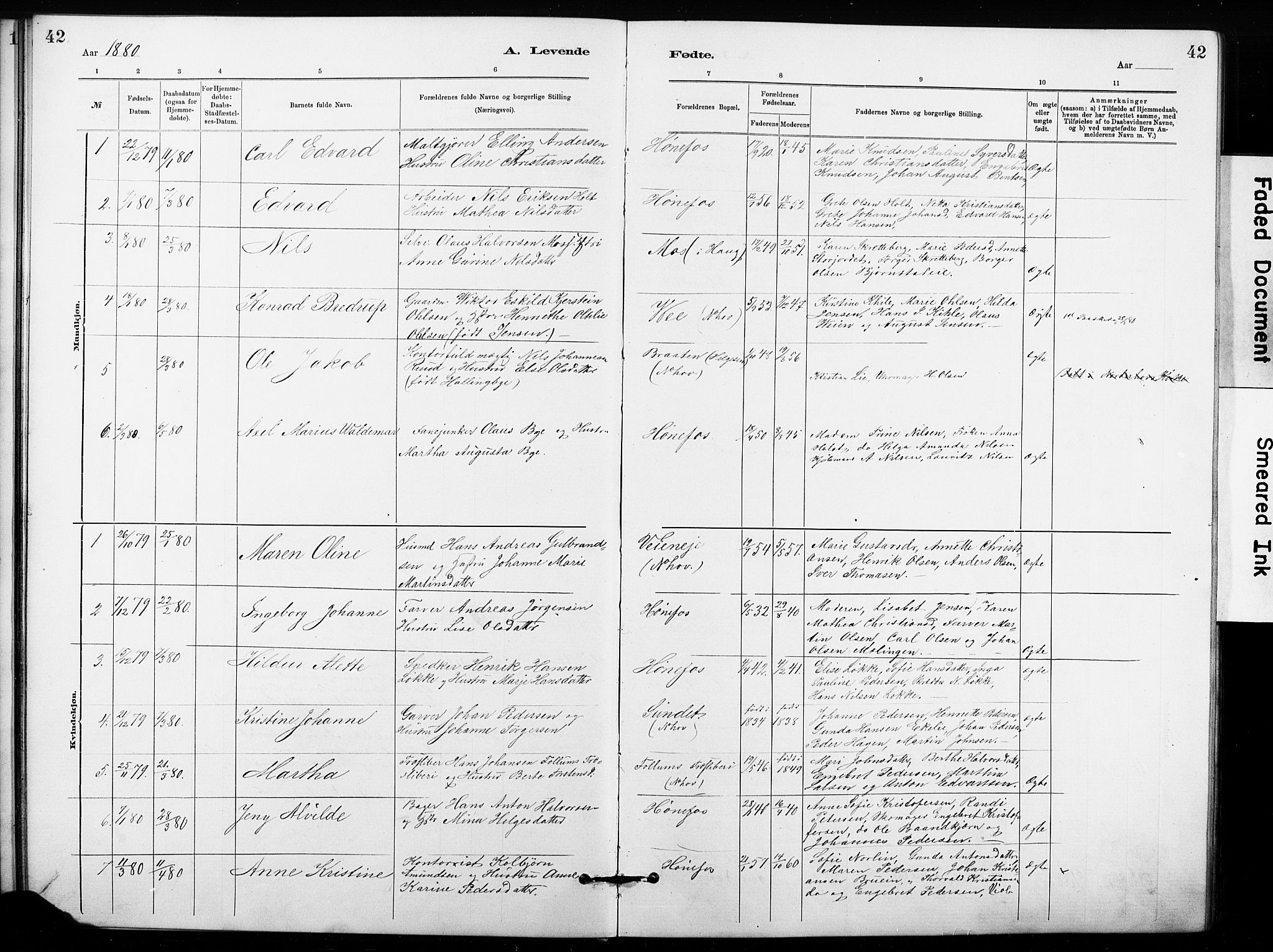 Hønefoss kirkebøker, SAKO/A-609/G/Ga/L0001: Parish register (copy) no. 1, 1870-1887, p. 42