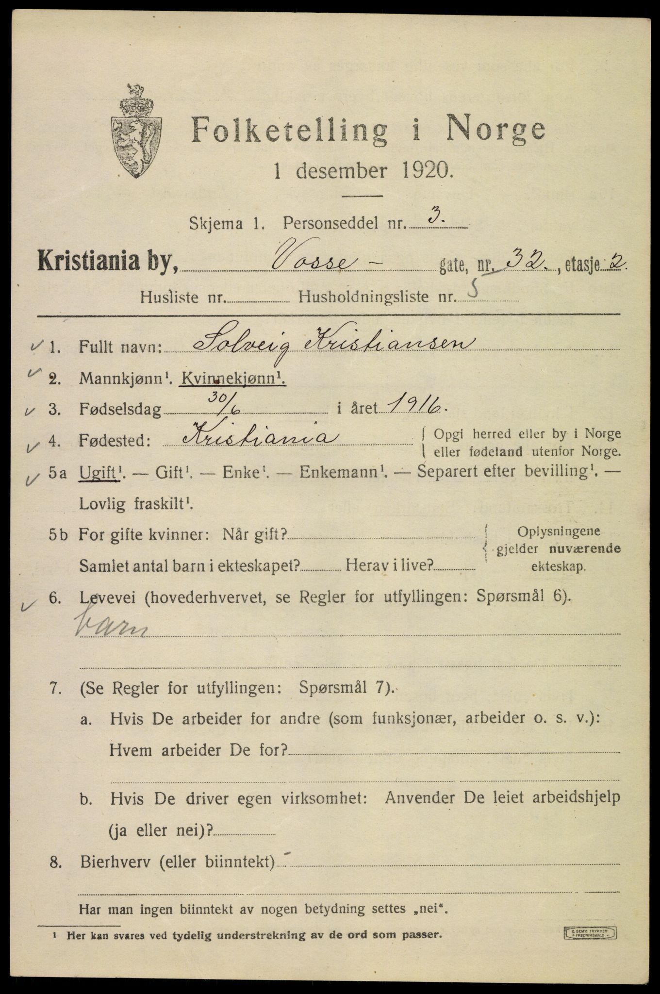 SAO, 1920 census for Kristiania, 1920, p. 644707