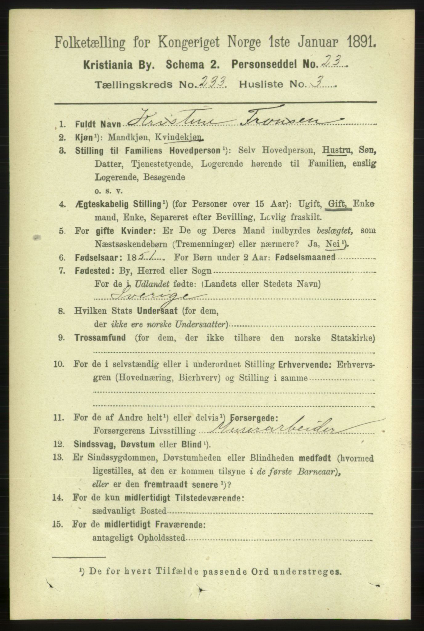 RA, 1891 census for 0301 Kristiania, 1891, p. 143138