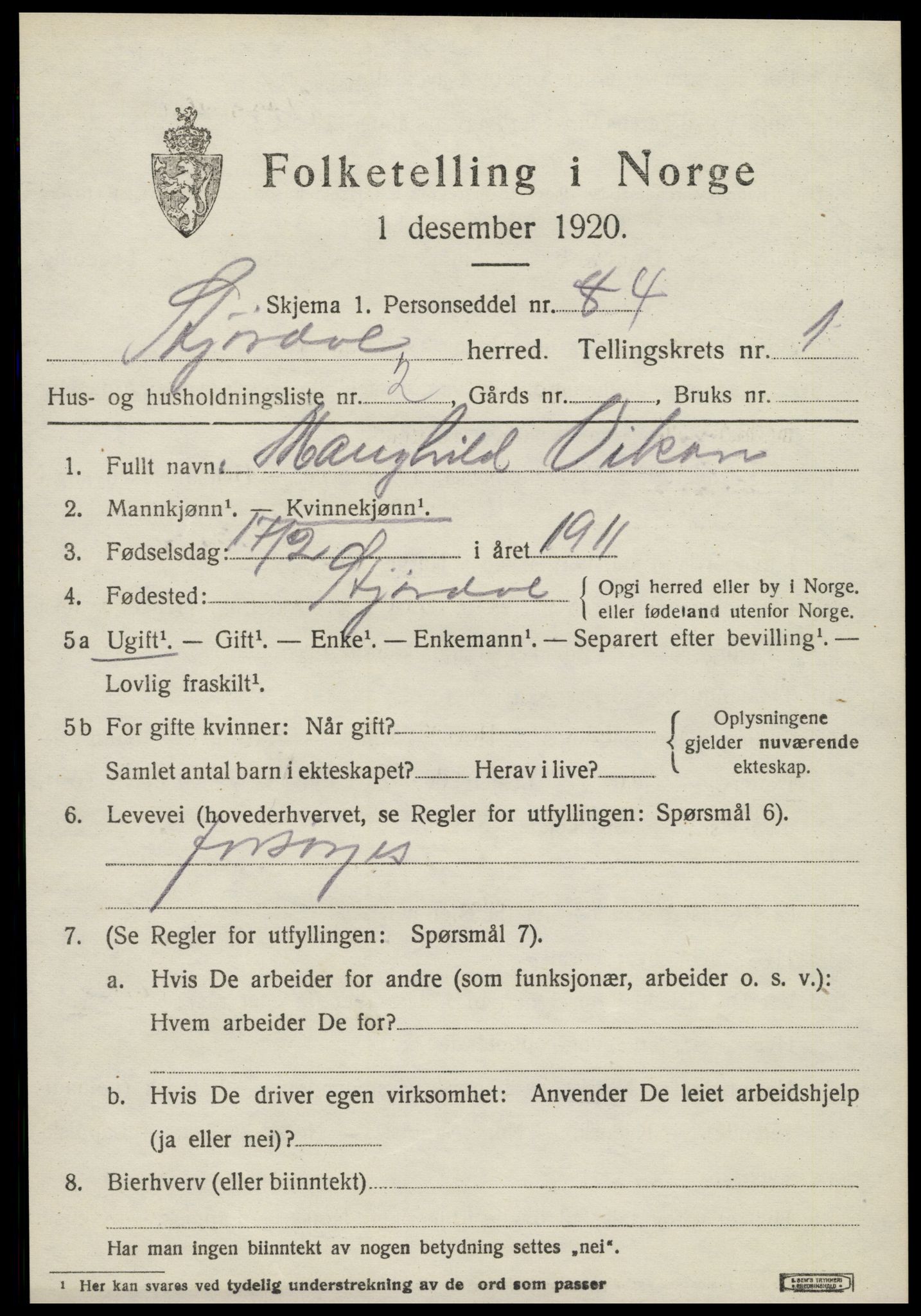 SAT, 1920 census for Stjørdal, 1920, p. 1300