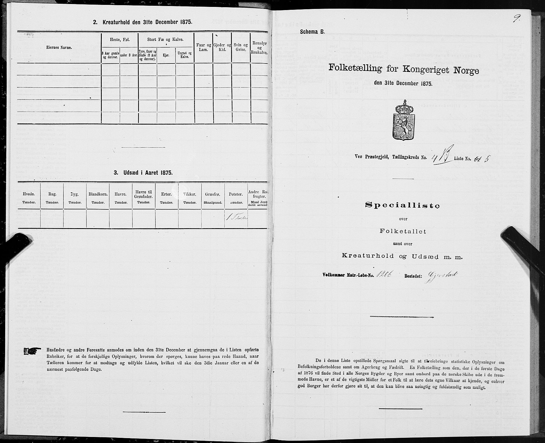 SAT, 1875 census for 1541P Veøy, 1875, p. 3009