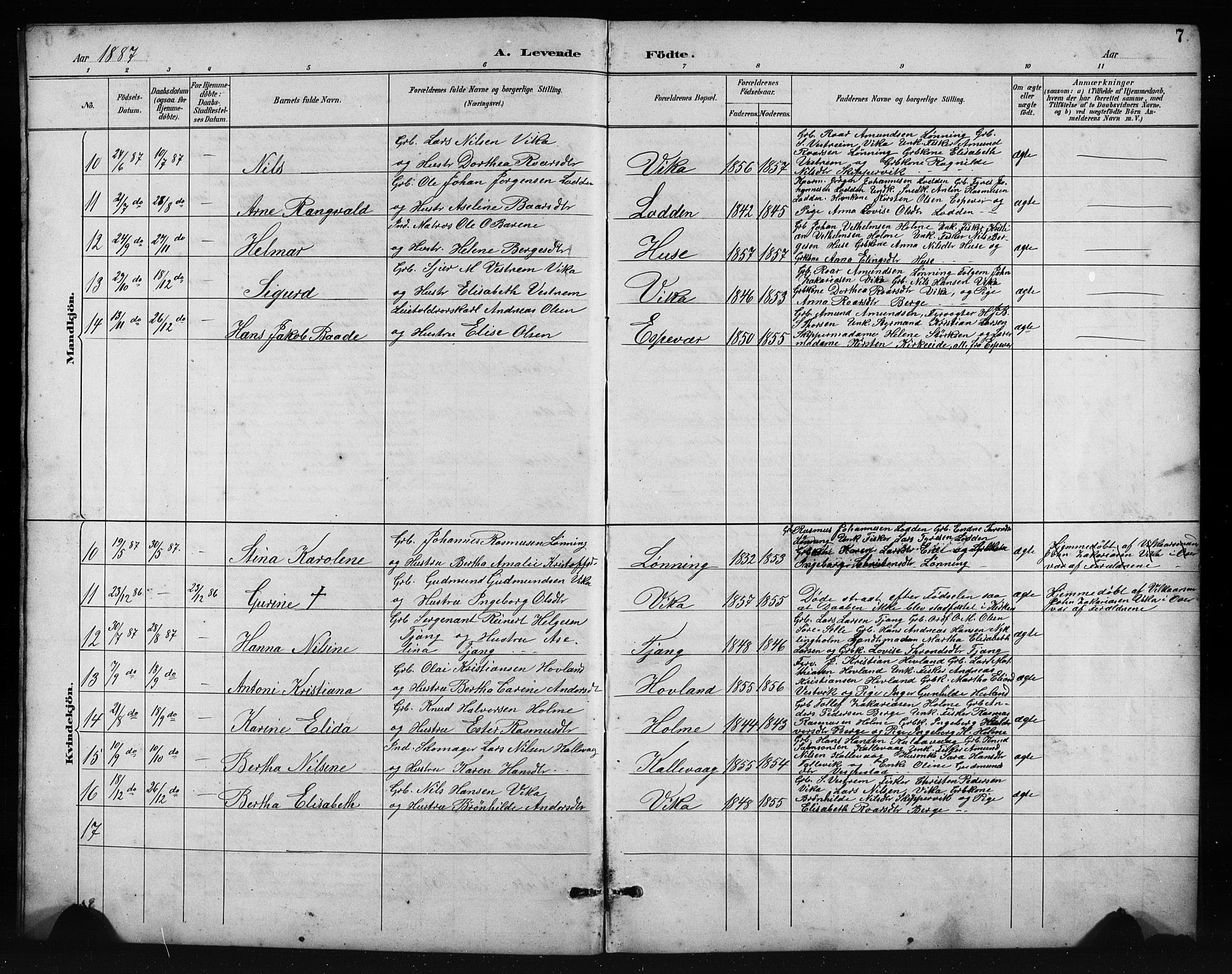 Finnås sokneprestembete, AV/SAB-A-99925/H/Ha/Hab/Habc/L0002: Parish register (copy) no. C 2, 1887-1906, p. 7