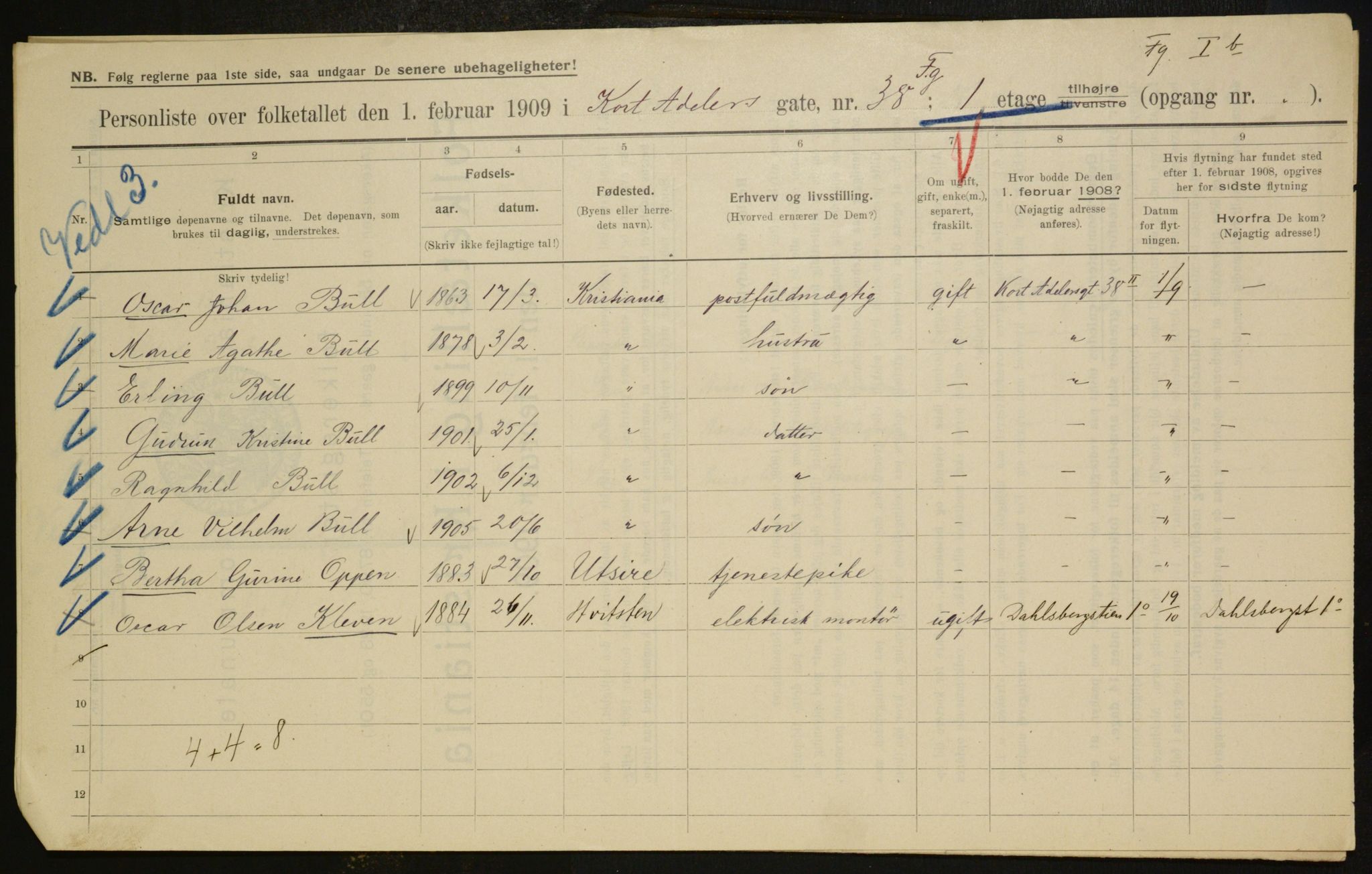 OBA, Municipal Census 1909 for Kristiania, 1909, p. 12731