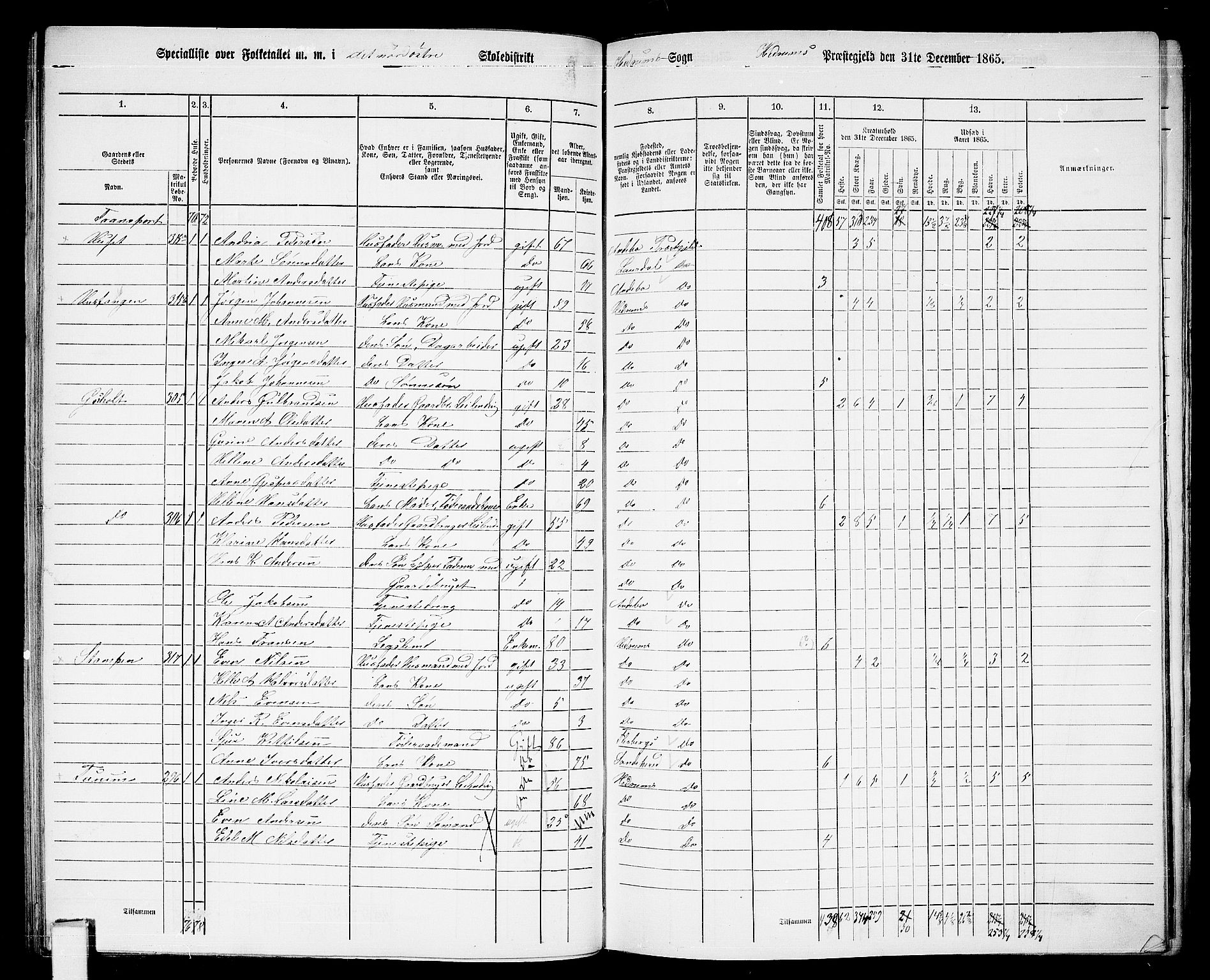 RA, 1865 census for Hedrum, 1865, p. 84