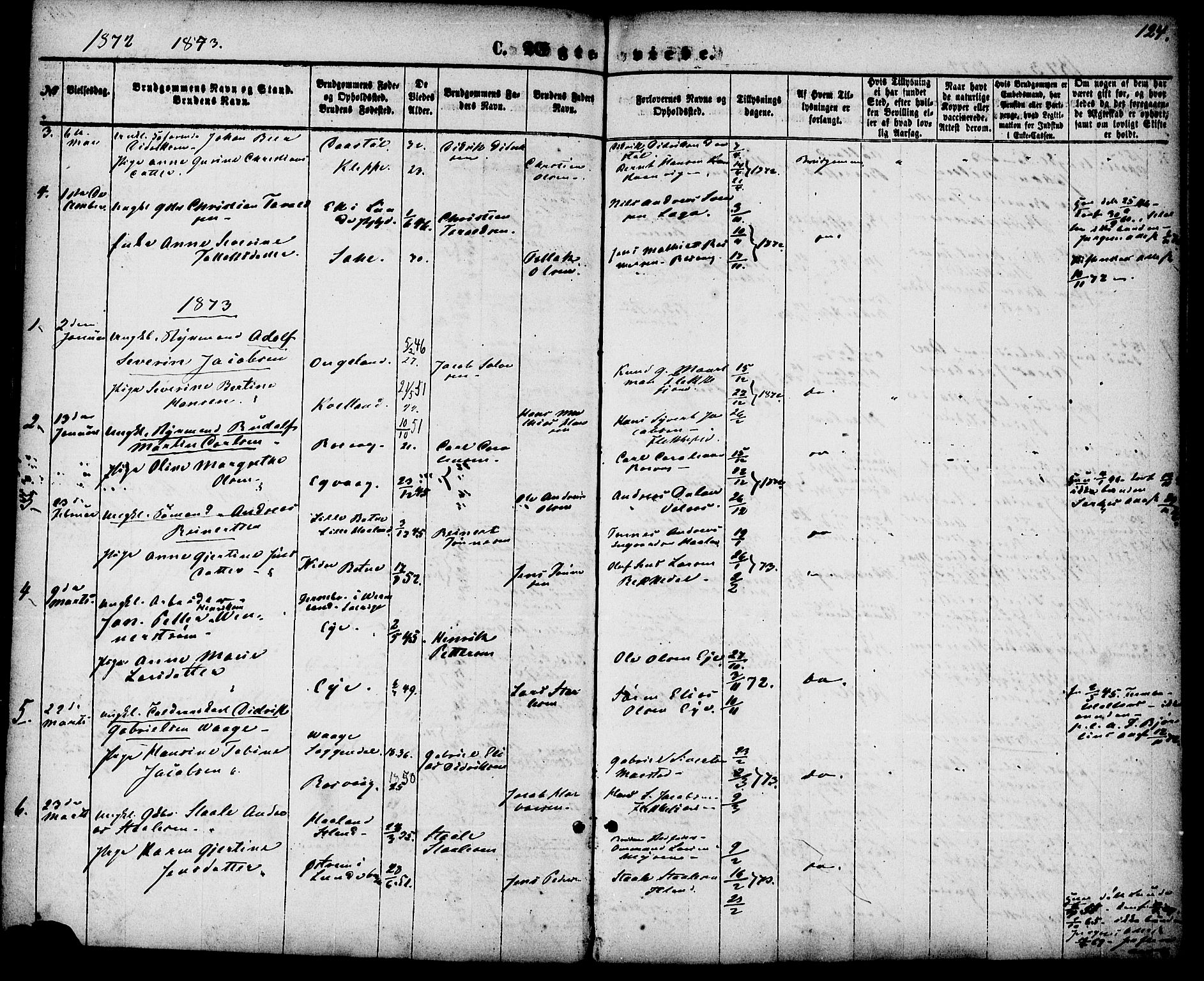 Flekkefjord sokneprestkontor, AV/SAK-1111-0012/F/Fa/Fab/L0005: Parish register (official) no. A 5, 1870-1886, p. 124