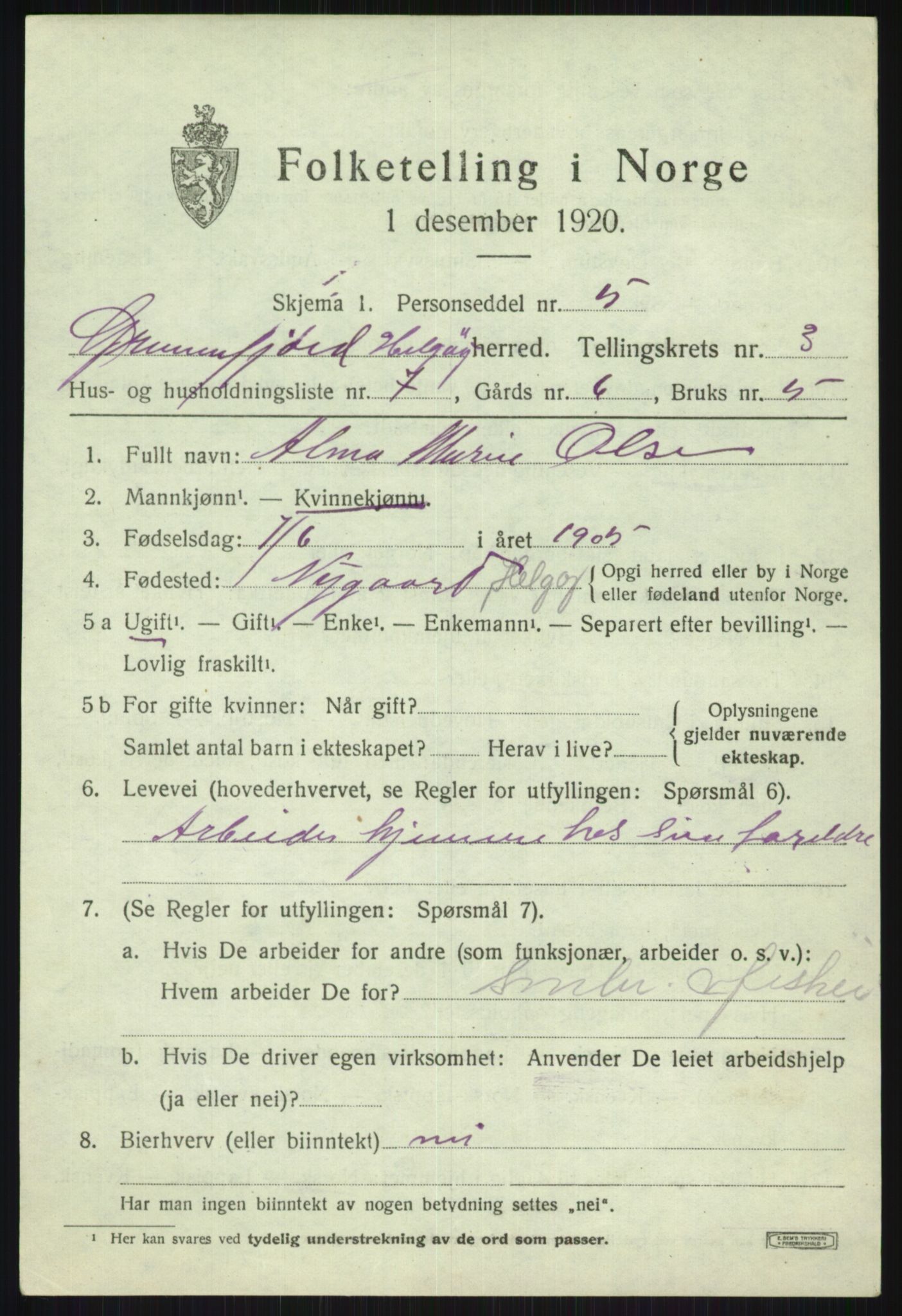 SATØ, 1920 census for Helgøy, 1920, p. 1465