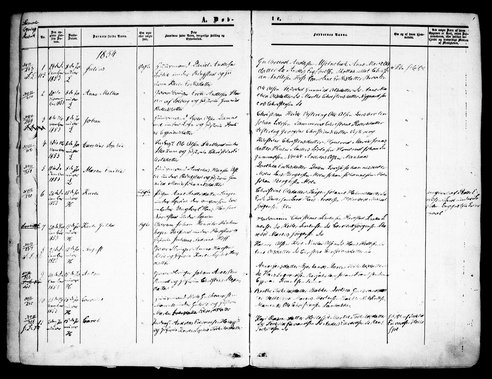 Høland prestekontor Kirkebøker, AV/SAO-A-10346a/F/Fa/L0010: Parish register (official) no. I 10, 1854-1861, p. 1