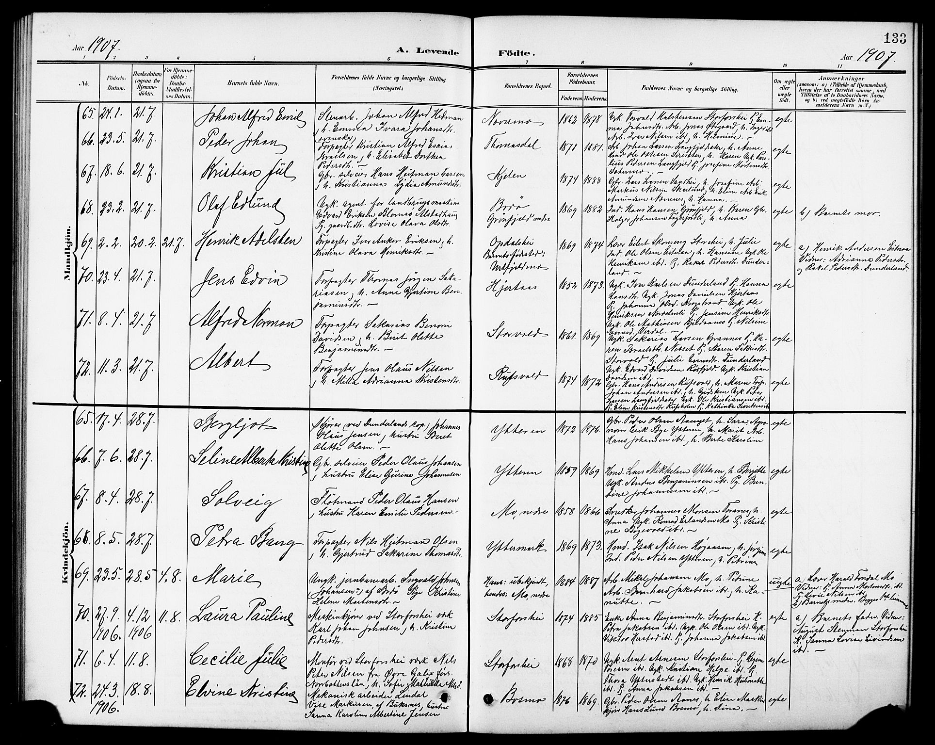 Ministerialprotokoller, klokkerbøker og fødselsregistre - Nordland, AV/SAT-A-1459/827/L0422: Parish register (copy) no. 827C11, 1899-1912, p. 133