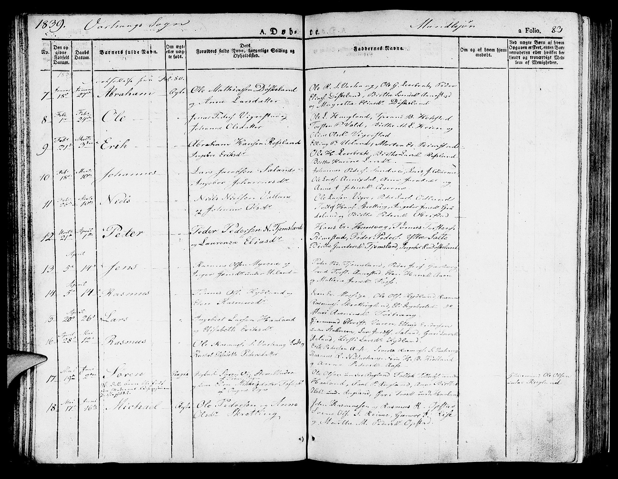 Hå sokneprestkontor, AV/SAST-A-101801/001/30BA/L0004: Parish register (official) no. A 4.1 /2, 1826-1841, p. 83