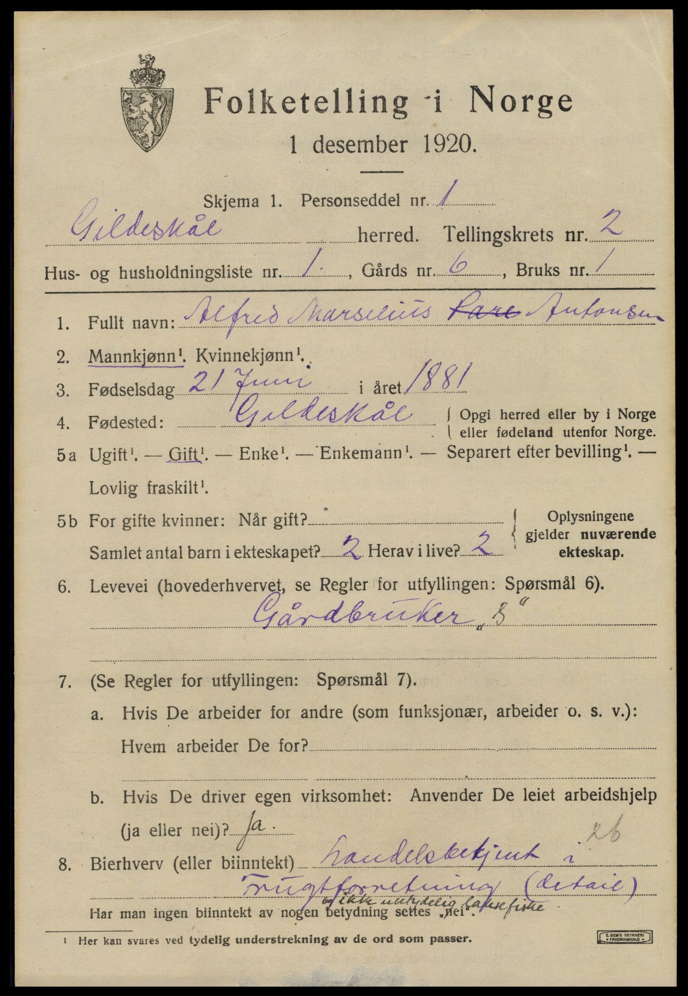 SAT, 1920 census for Gildeskål, 1920, p. 2406